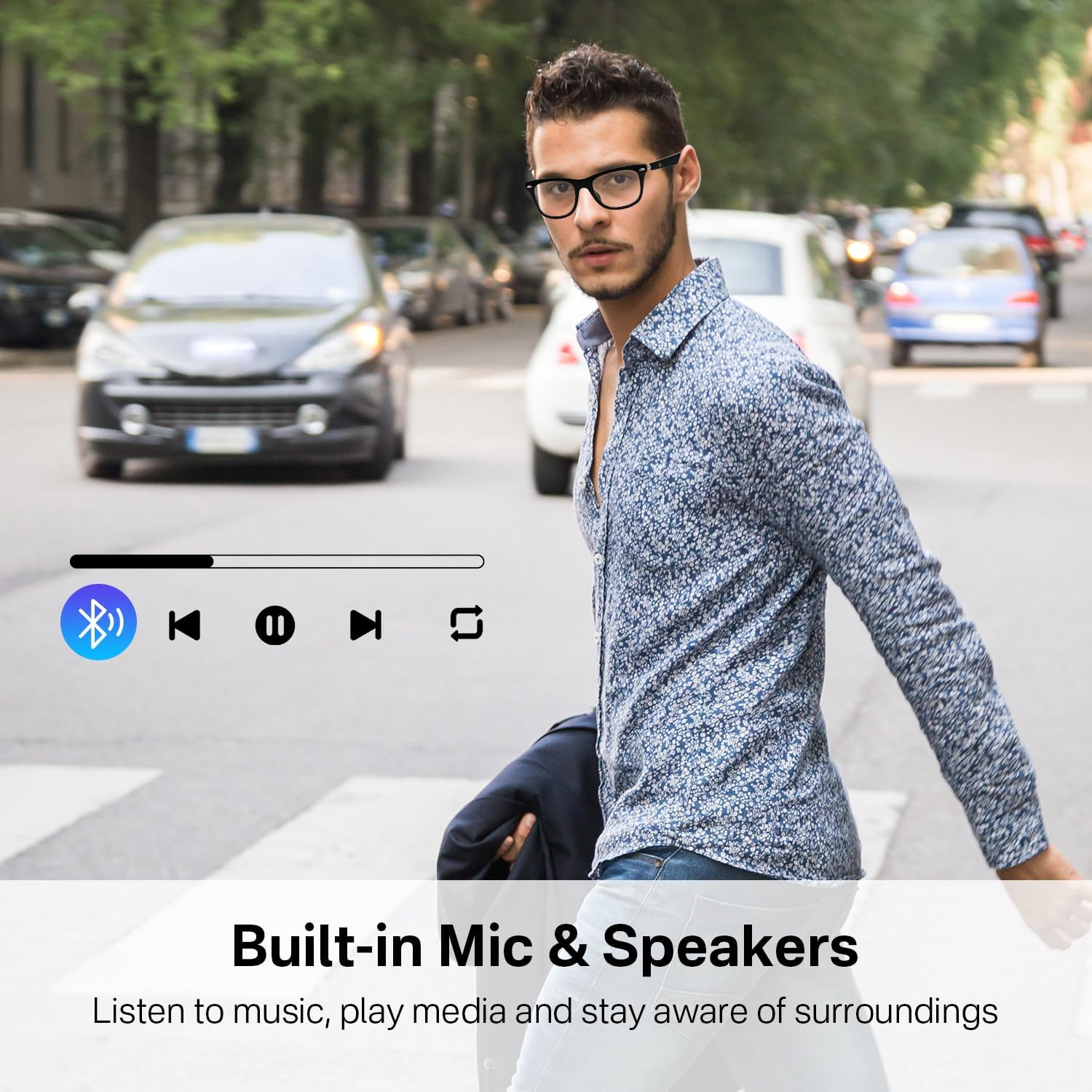 Smart Glasses for Men and Women, Blue Light Filtering Lenses, Audio Glasses with Mic & Speakers, Touch & Voice Assistant Compatible - up to 6 Hrs Battery, Bluetooth Glasses for Office, Driving, Clear, image number 4