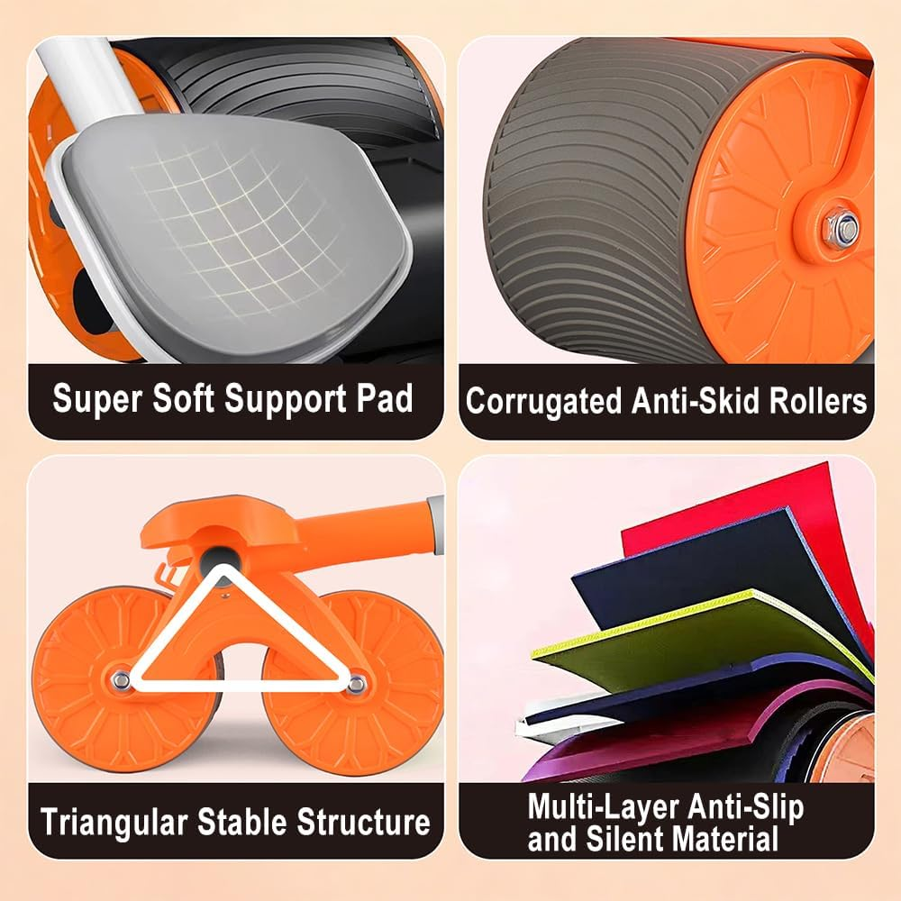 Ab Roller Wheel, 2 in 1 Upgrade Elbow Support Automatic Rebound Abdominal Exercise Wheel, Abs Workout Equipment for Home Gym Fitness, New Core Strength Training Wheel with Time & Mat image number 5