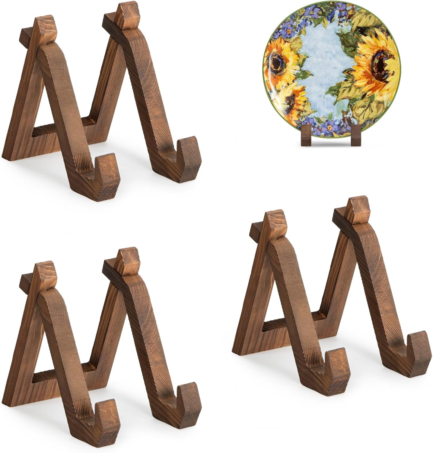 ANBOXIT Plate Display Stand, 3 Pack 6 Inch Plate Holder for Displaying, Decorative Picture Frame Dish Photo Plaque Platter Wood Stand image number 4