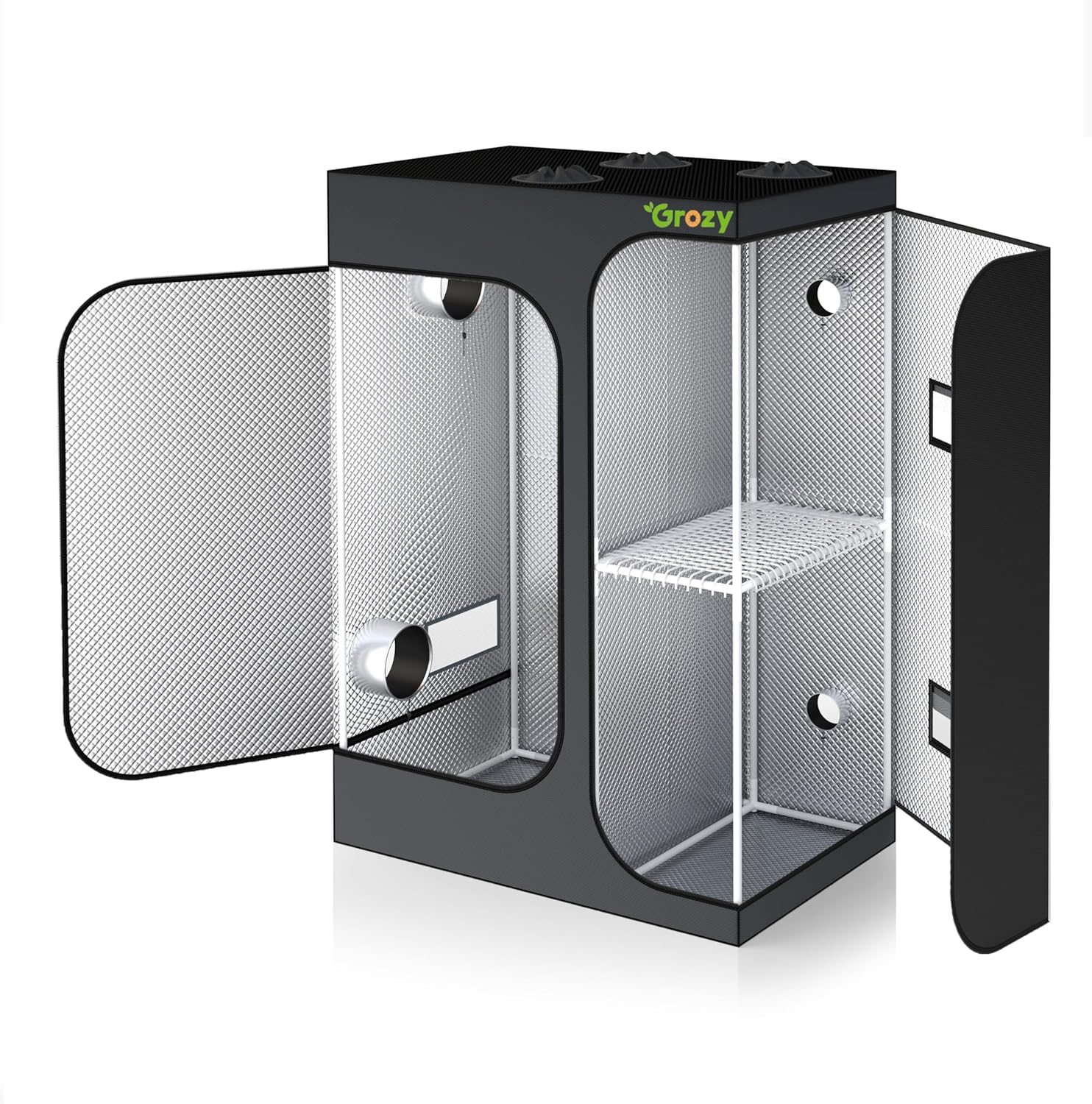 120X90X180Cm 2 in 1 Grow Light Tent Hydroponics Growing System Indoor Greenhouse Indoor Plant Kits, 600D Oxford Cloth Black Exterior and Steel Frame 100% Reflective for Hydroponics Grow System image number 3