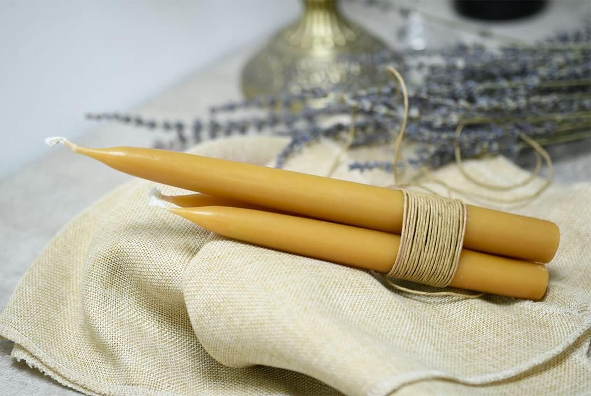 10 Inch Natural Beeswax Taper Candles Set of 12, DEYBBY Smokeless and Dripless Beeswax Candles, 9Hrs Burn Time, Nontoxic image number 4