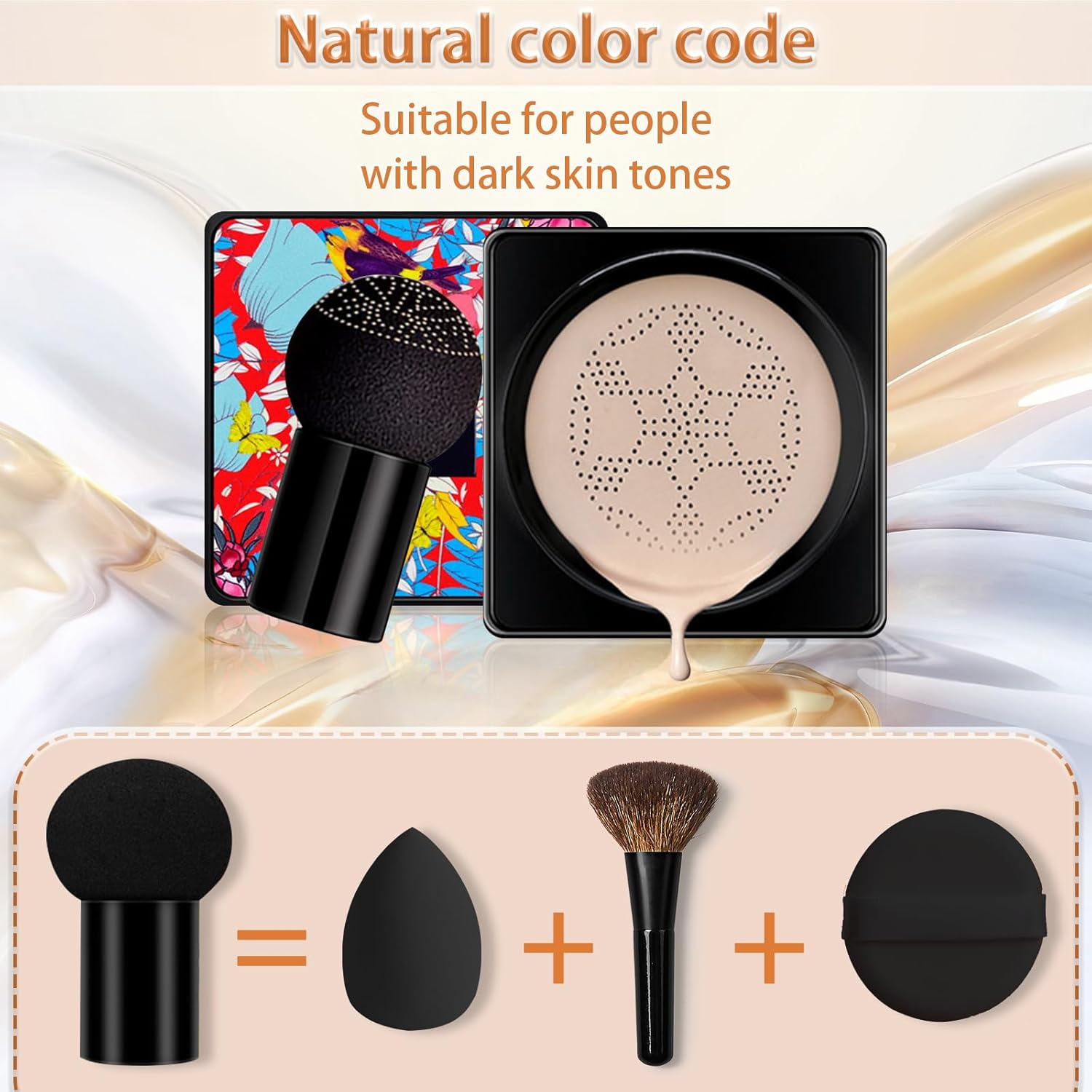WALULAN Mushroom Head Air Cushion BB Cream Liquid Foundation, Long Lasting, Fresh Fixing, Foundation Powder Sunscreen,Loose Face Powder for Medium Skin Tones image number 3