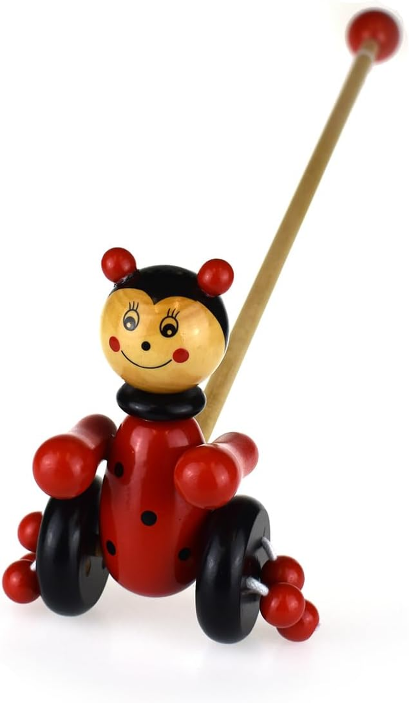 Kaper Kidz Push along Wooden Ladybird Toy - Wooden Push Toy for Toddlers