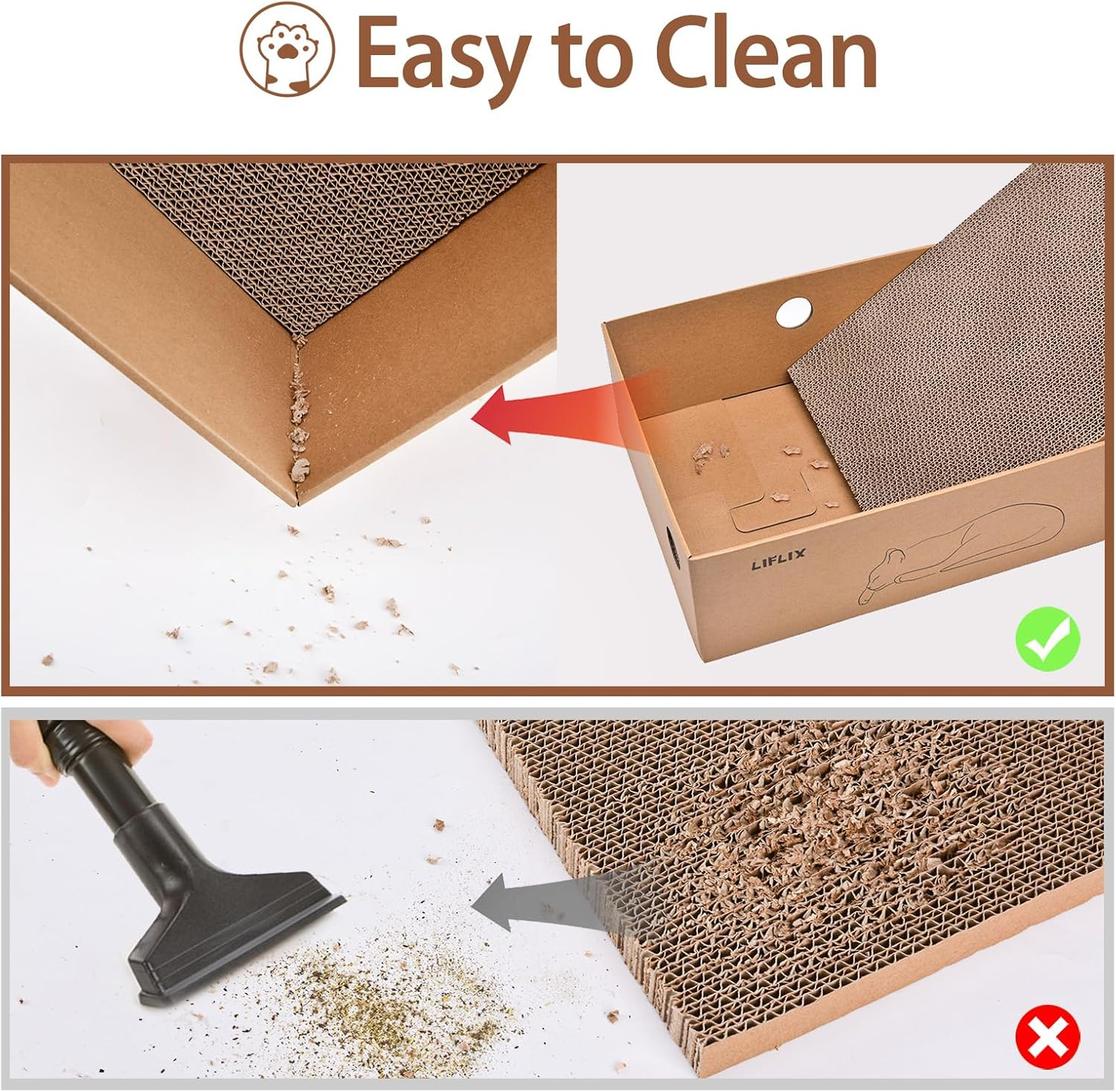 LIFLIX Cardboard Cat Scratcher with 2 Boxes, 6PCS Reversible Cat Scratch Pads in Large Cat Scratcher Box, 44L X 34W X 15.5H Cm image number 1