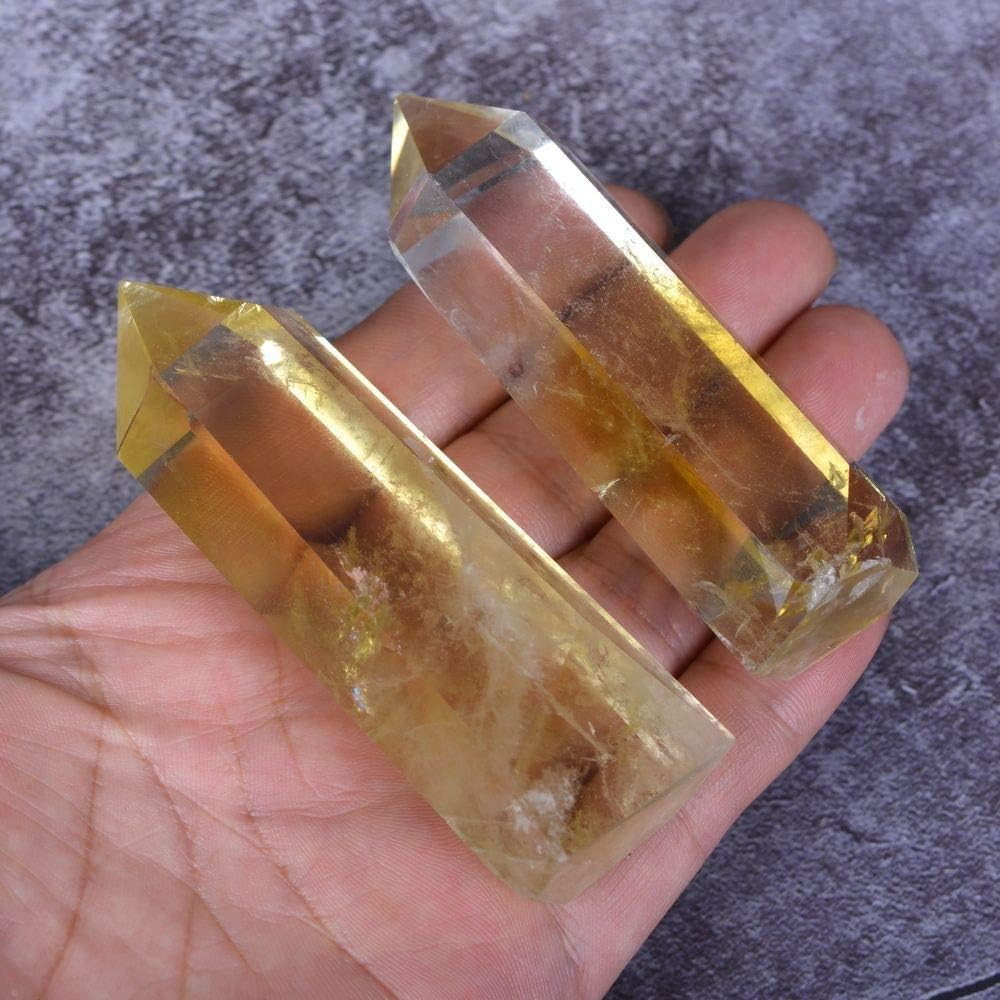 Angelstones Natural Citrine Gemstone Healing Crystal Hexagonal Pointed Reiki Chakra Faceted Prism Wand Carved Stone Figurine Home Decor image number 5