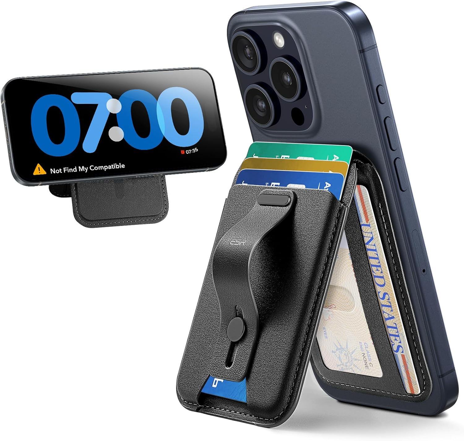 ESR Magsafe Wallet, 5-Card Holder with RFID Blocking, Slim Magnetic Wallet for Iphone with Stand, Magsafe Sticker Included, 17/16/15/14/13/12 Series and Selected Samsung Devices, Not for Mini, Black