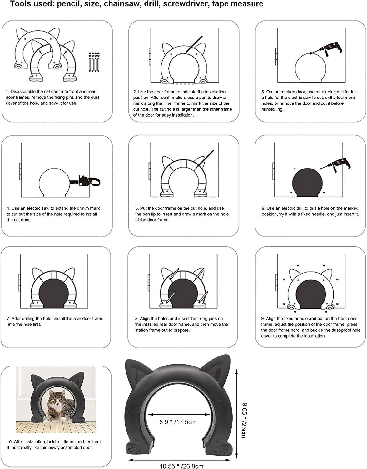 Ikuso Cat Door for Interior Door,Indoor Cat Door,Pet Doors for Cat, 10.55"*2.45"*9.05" (L) image number 3