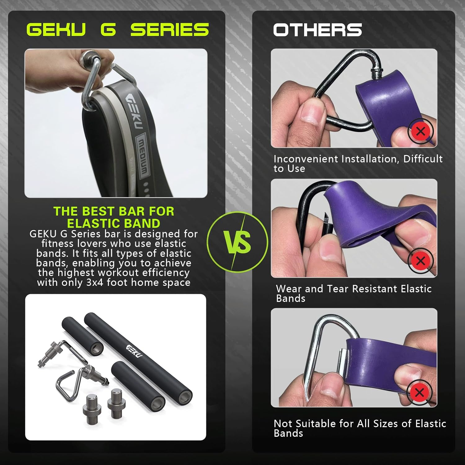 GEKU FIT Resistance Band Bar, Length-Adjustable Detachable Heavy Duty Workout Bar for Resistance Band Training, Core Muscle Training, Home & Ourdoor Workout, Max Load 800 Lbs image number 1