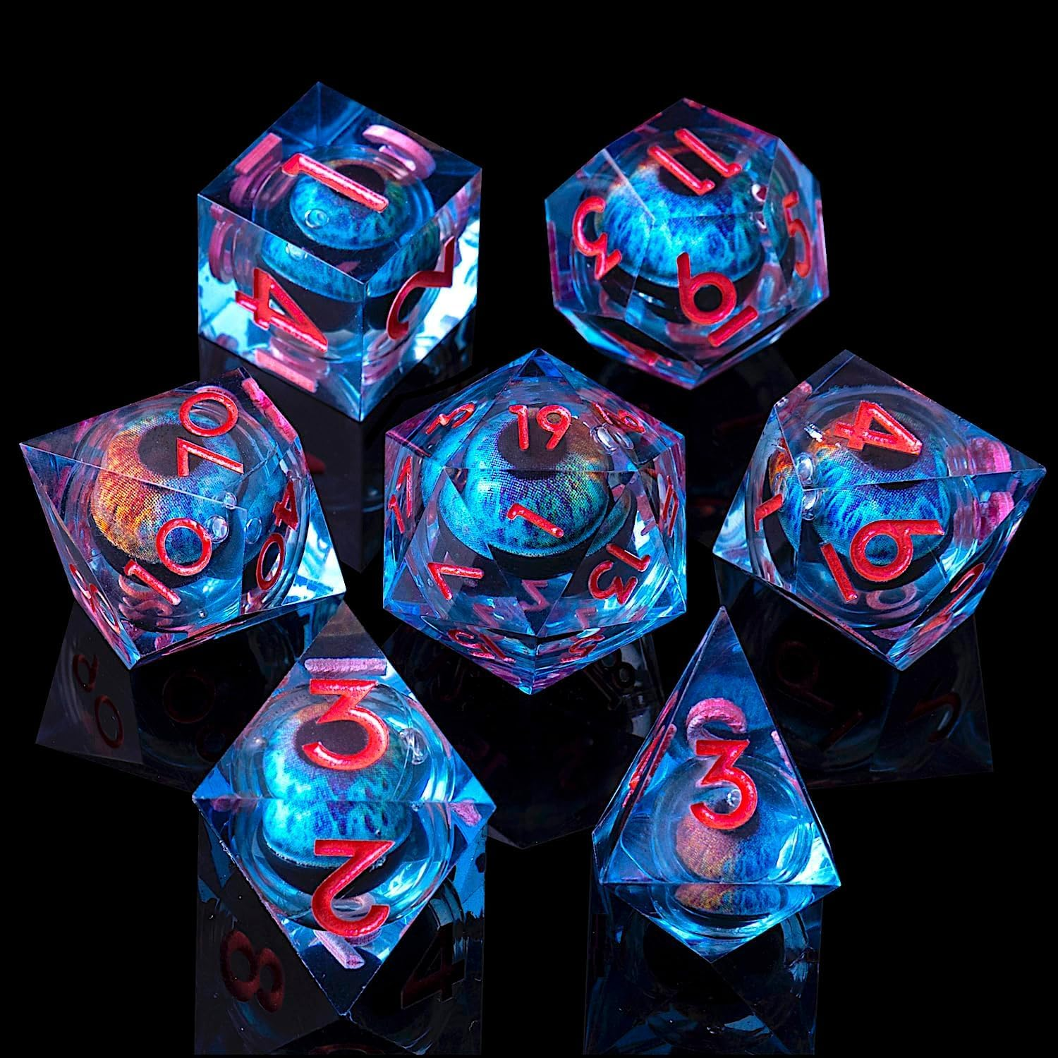 Beholder'S Dragon Eye DND Dice Set,Sharp Edge Liquid Core Resin Handmade Dice with Gift Box 7 PCS for Role Playing Dungeons and Dragons Ttrpg(Dark Green Dargon Eye)