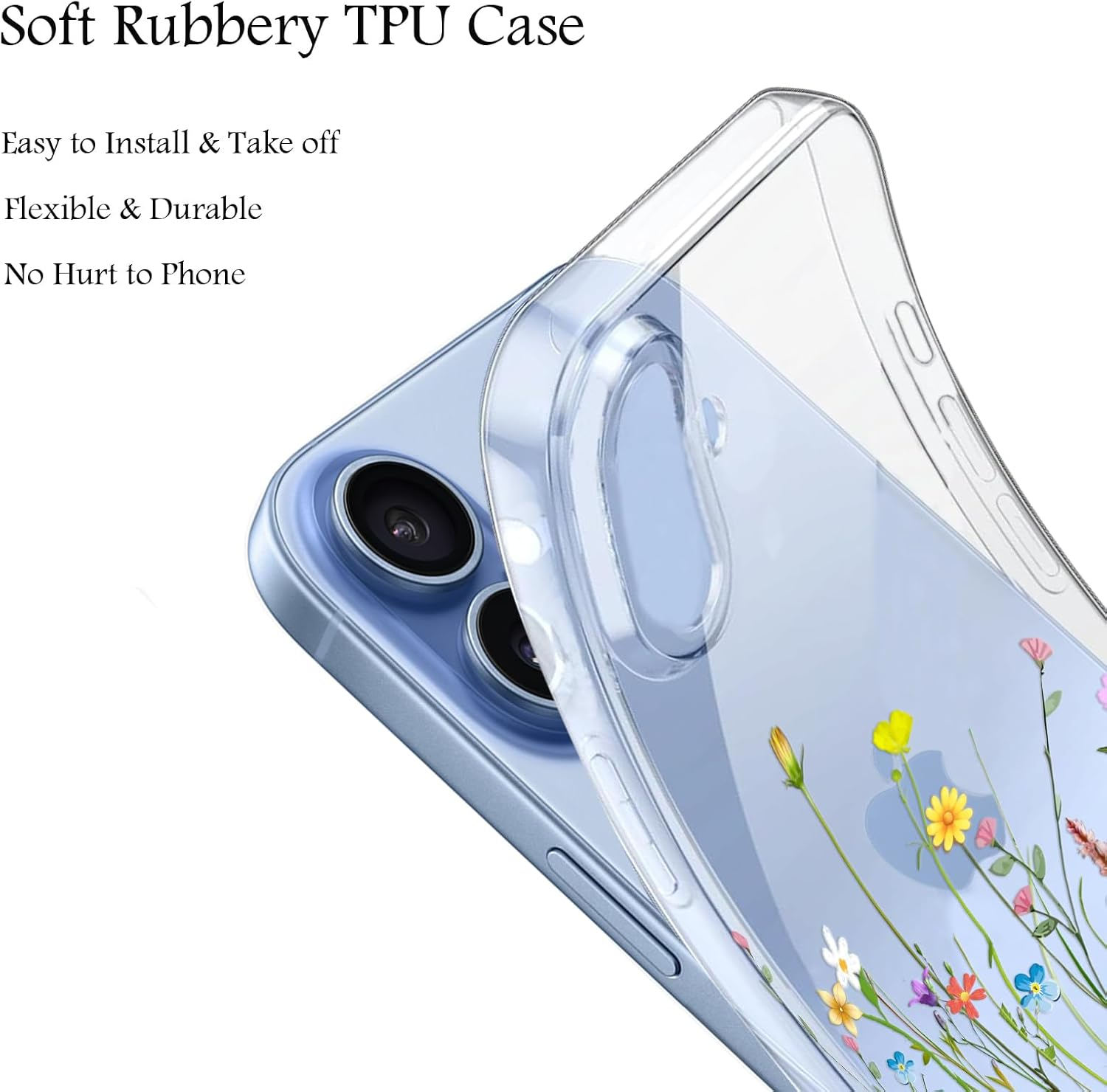 Unov Case Compatible with Iphone 17 Case Clear with Design Embossed Floral Pattern Soft TPU Bumper Slim Protective 6.3 Inch (Flower Bouquet) image number 1