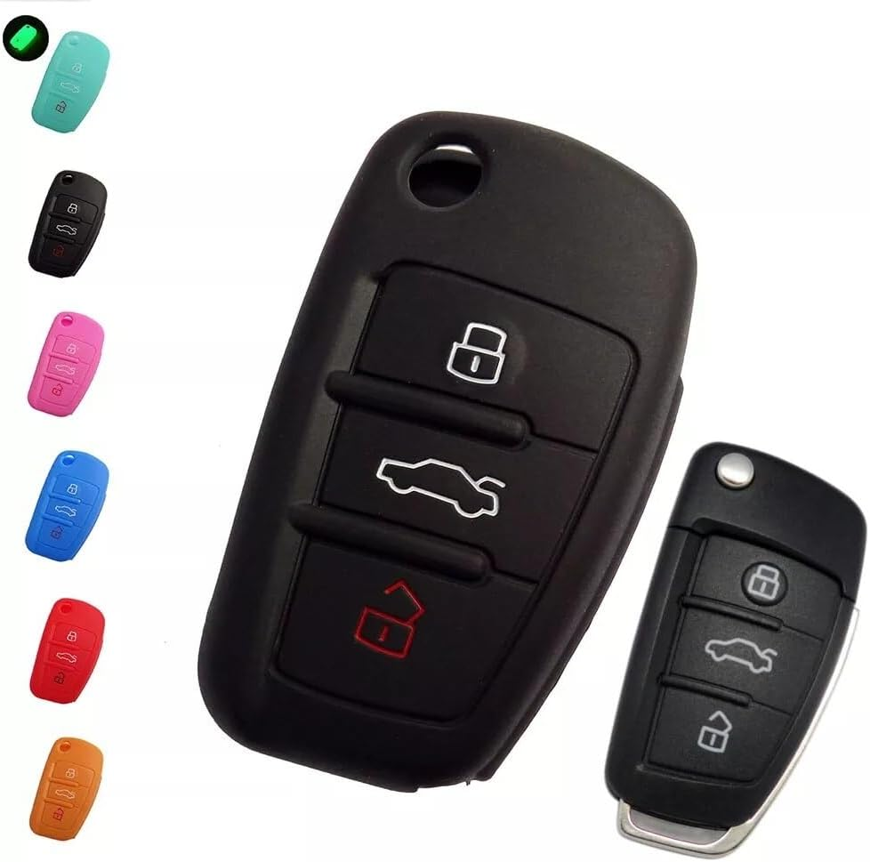 Yurefax Silicone Car Key Cover Fold Flip Remote Keychain Case Fob, for , A1 A3 A4 A5 A6 A7 A8 R8 Tt S5 S6 S7 S8 Sq5 Q5 Q7 Rs5 Car Rubber Key Case Cover(Black)