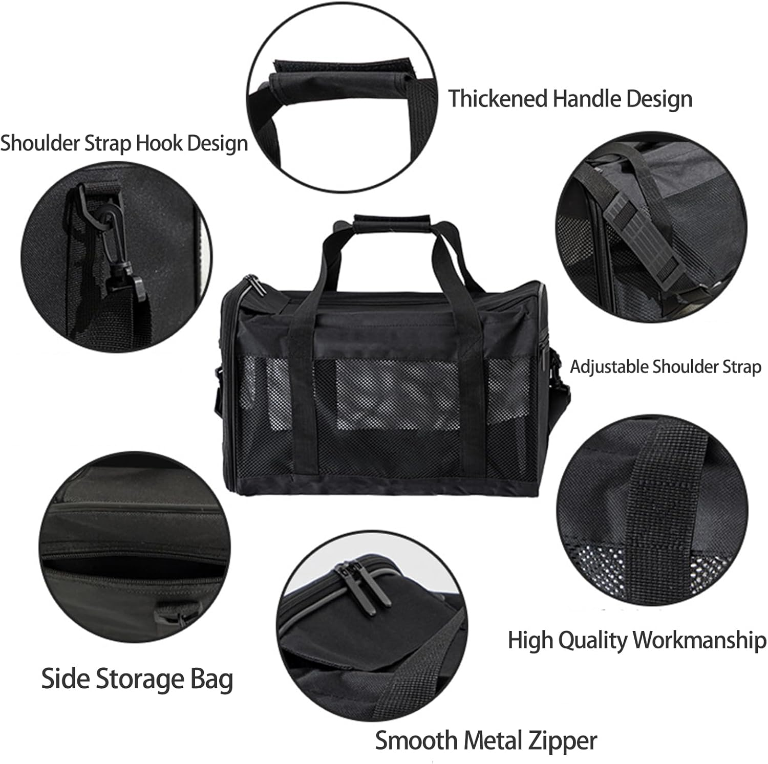 Portable Cat Carrier Dog Carrier, Lightweight Breathable Pet Carrier with Removable Pad, Puppy Travel Carrier Bag Airline Approved Black image number 6