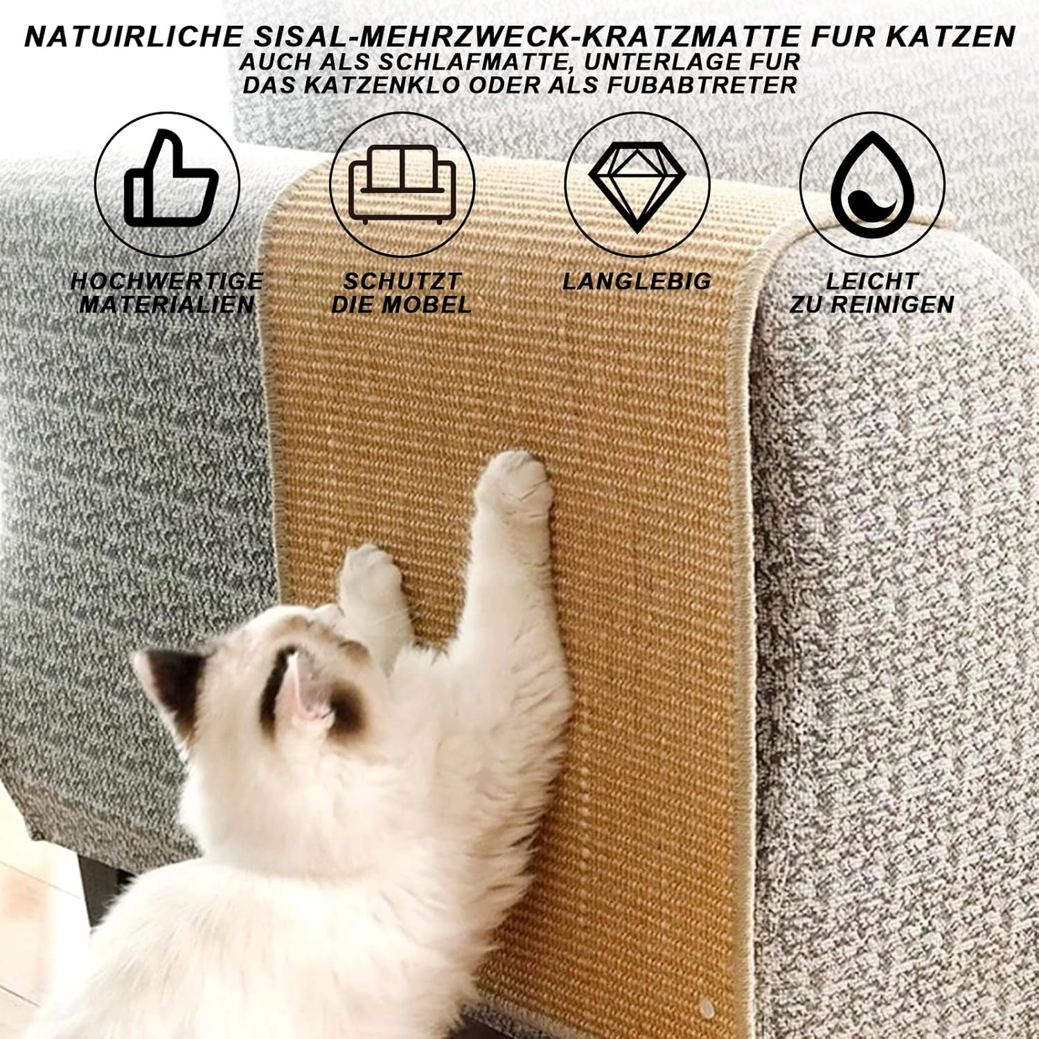 Cat Scratching Mat, Pack of 2 Sisal Carpet Cats, 50 X 25 Cm, Sisal Cat Scratching Mat, Cat Scratching Board, Scratching Mat, Wall, Sisal Mat, Sisal Doormat Carpet for Sofa, Furniture, Door, Cat image number 4