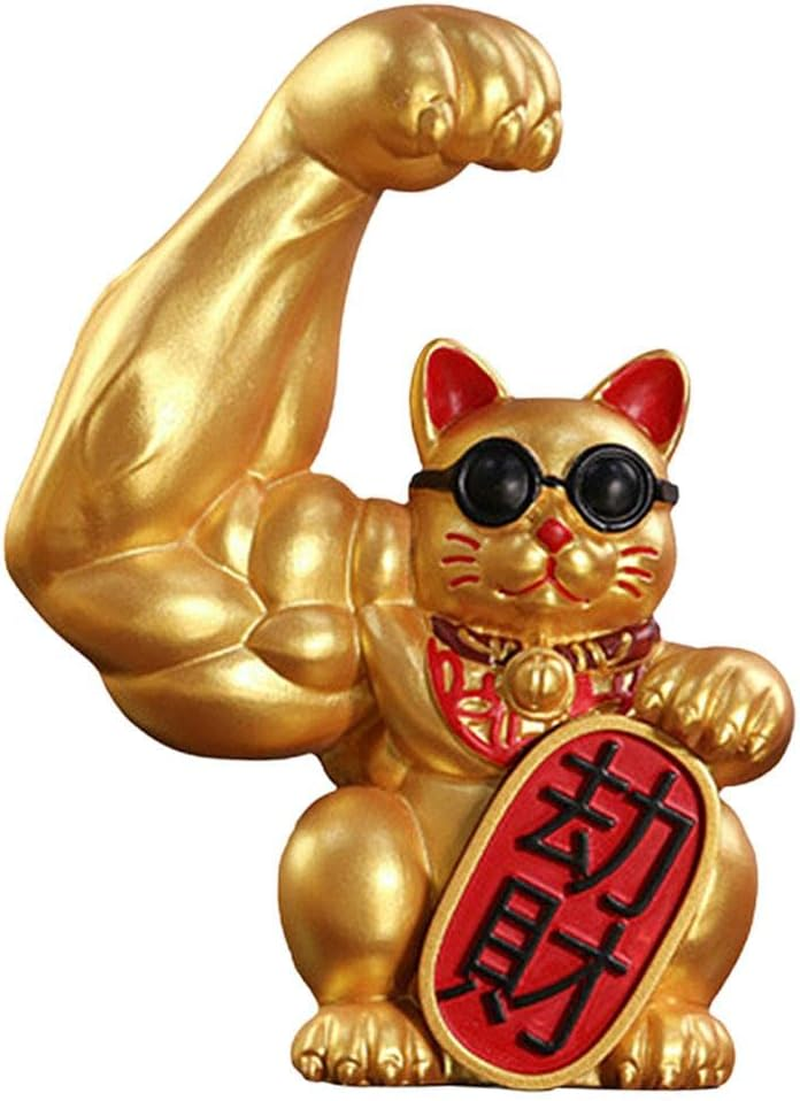 Strong Figurine Big Waving Paw of Cat up Welcoming Cat Feng Shui Statue Car Office Decoration Ornament Accessory - Right Robbery