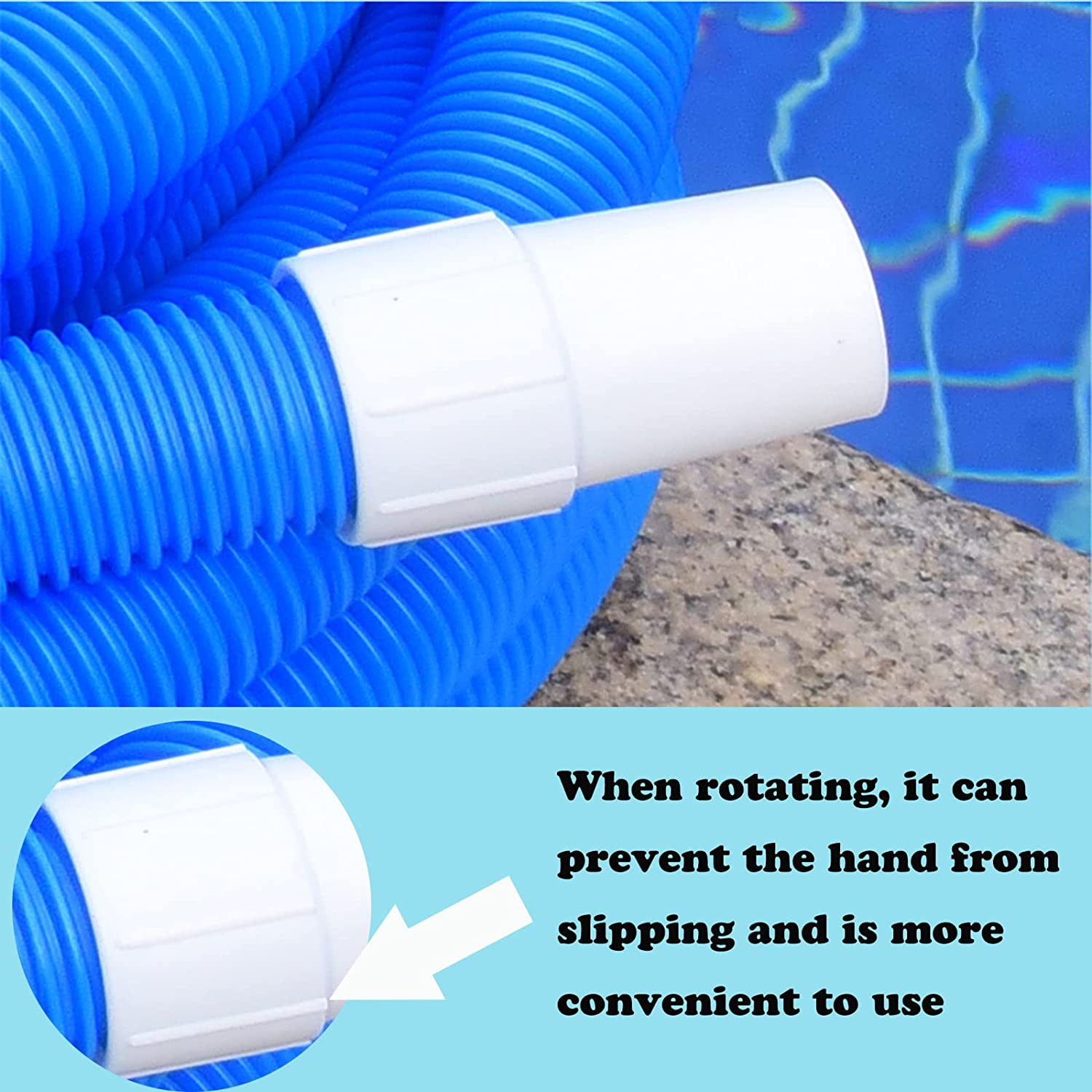 2 Pack 1-1/2 Inch Pool Vacuum Hose Cuff Hose Threaded Cuff Repair Cracked Hose Ends - Connect Vacuum Head ,Pool Cleaning Tools Accessories Spiral-Wound Vacuum Hoses,For Pool Cleaning (White) image number 3