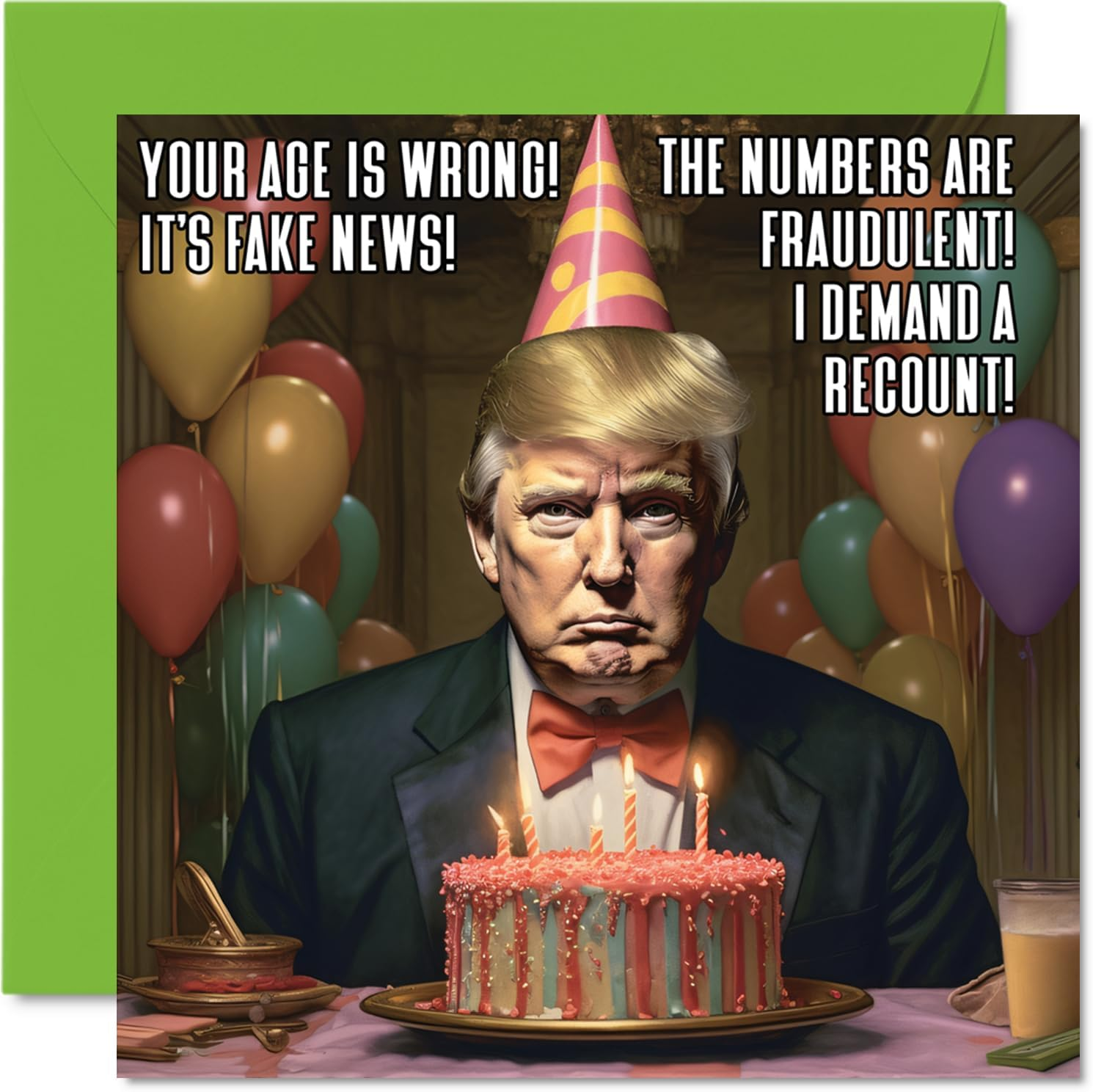 Funny Donald Trump Birthday Cards for Men Women - Trump Birthdays - Joke Happy Birthday Card for Friend Mum Dad Brother Sister Colleague Nan Grandad, 145Mm X 145Mm Banter Humour Bday Greeting Cards