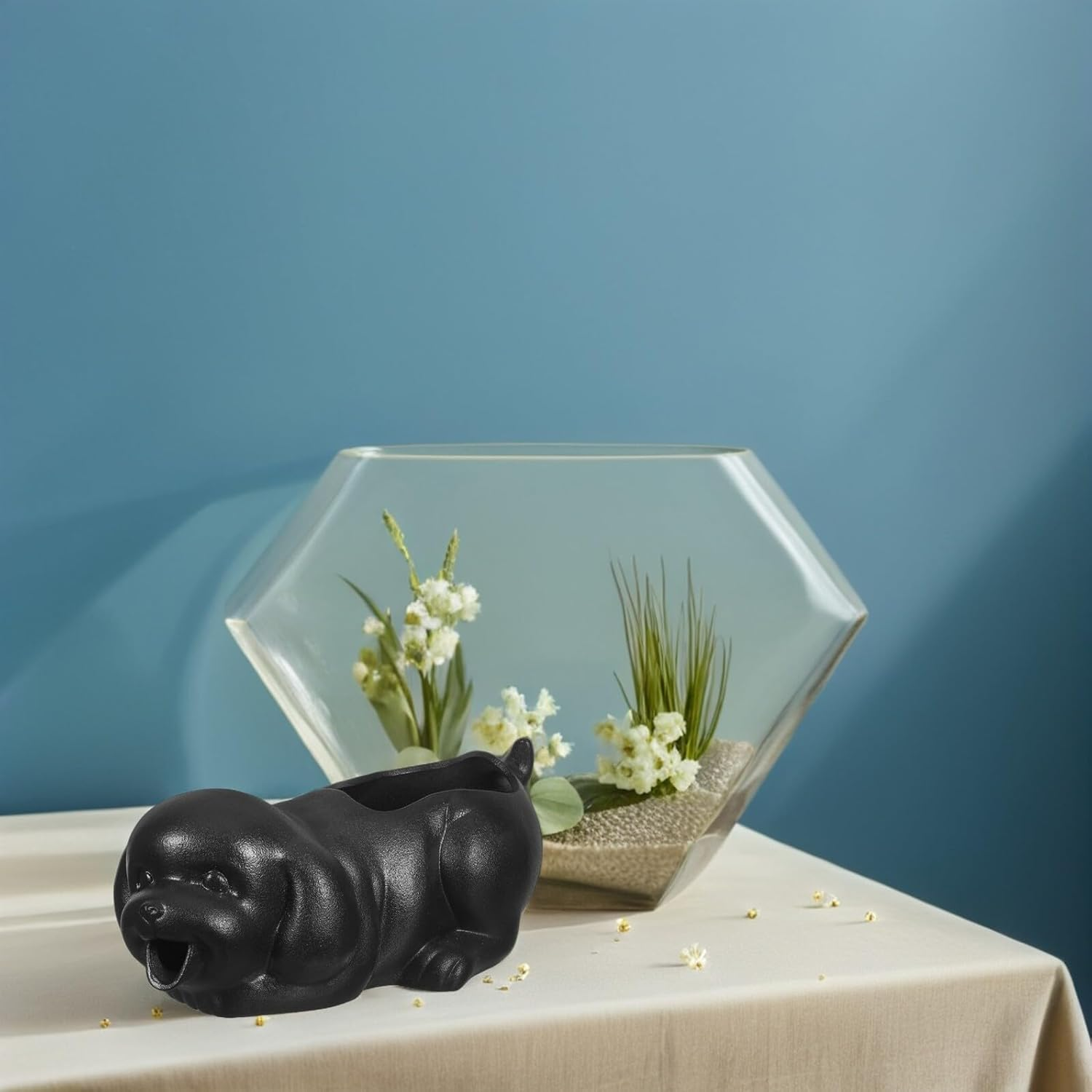 Ceramic Fish Fountain Spitter Dog Statue for Aquarium and Garden Tabletop Waterfall Decor Enhancing Fish Activity and Water Circulation Indoor Outdoor - Black image number 6