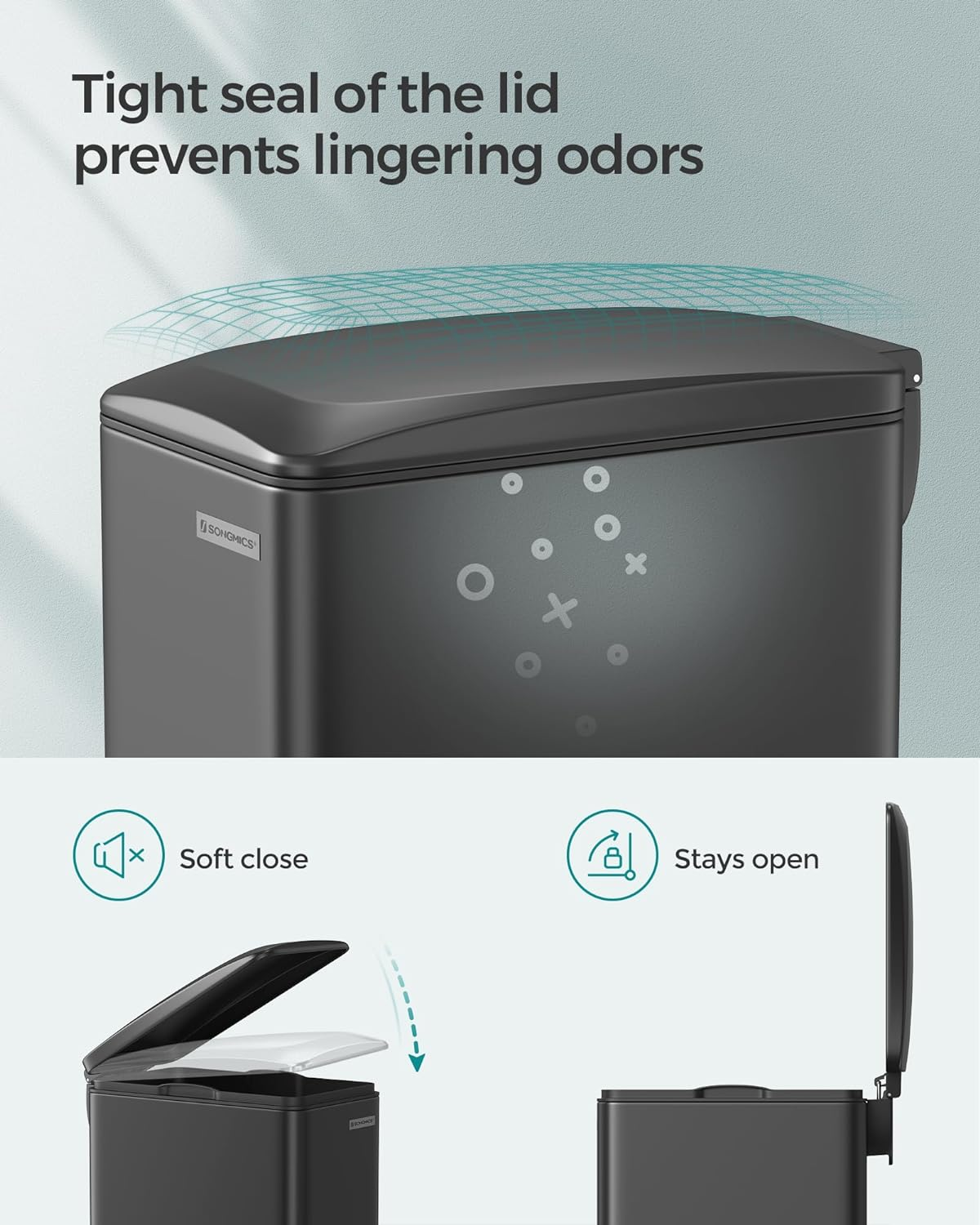 SONGMICS Kitchen Bin 48L, Slim Pedal Bin for Narrow Spaces, Rubbish and Waste Bin with Soft-Close Lid and Inner Bucket, Steel, 15 Rubbish Bags Included, Black LTB510B4802 image number 4