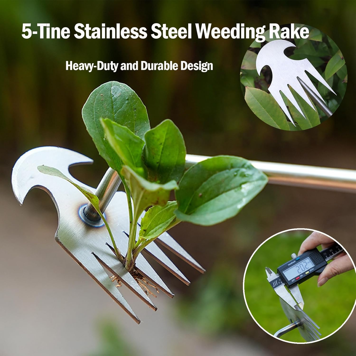 Stainless Steel Crevice Weeding Tool, 2 Pack, Manual Weeder with Wooden Handle for Gardens and Patio Lawns Driveways and Walkways
