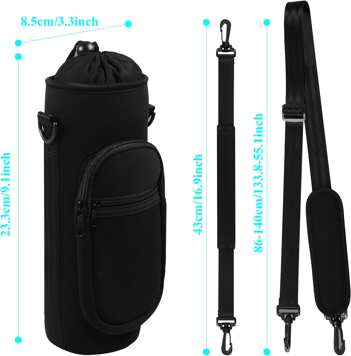 Pacify Water Bottle Carrier Bag 34Oz Water Bottle Shoulder Carrier Crossbody Sling Water Bottle Holder with Strap 2 Phone Pockets for Hiking Travelling Camping image number 2