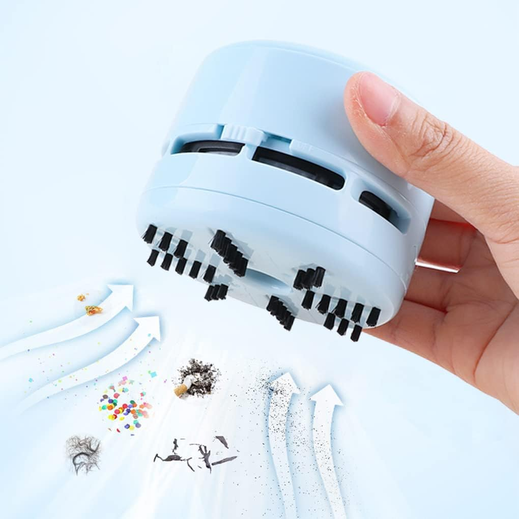 Fineinno Desktop Vacuum Cleaner, Mini Table Cleaner,Table Crumb Sweeper,Perfect for Crumbs, Dust, Pet Hairs, Battery Operated (Blue) - Green image number 6