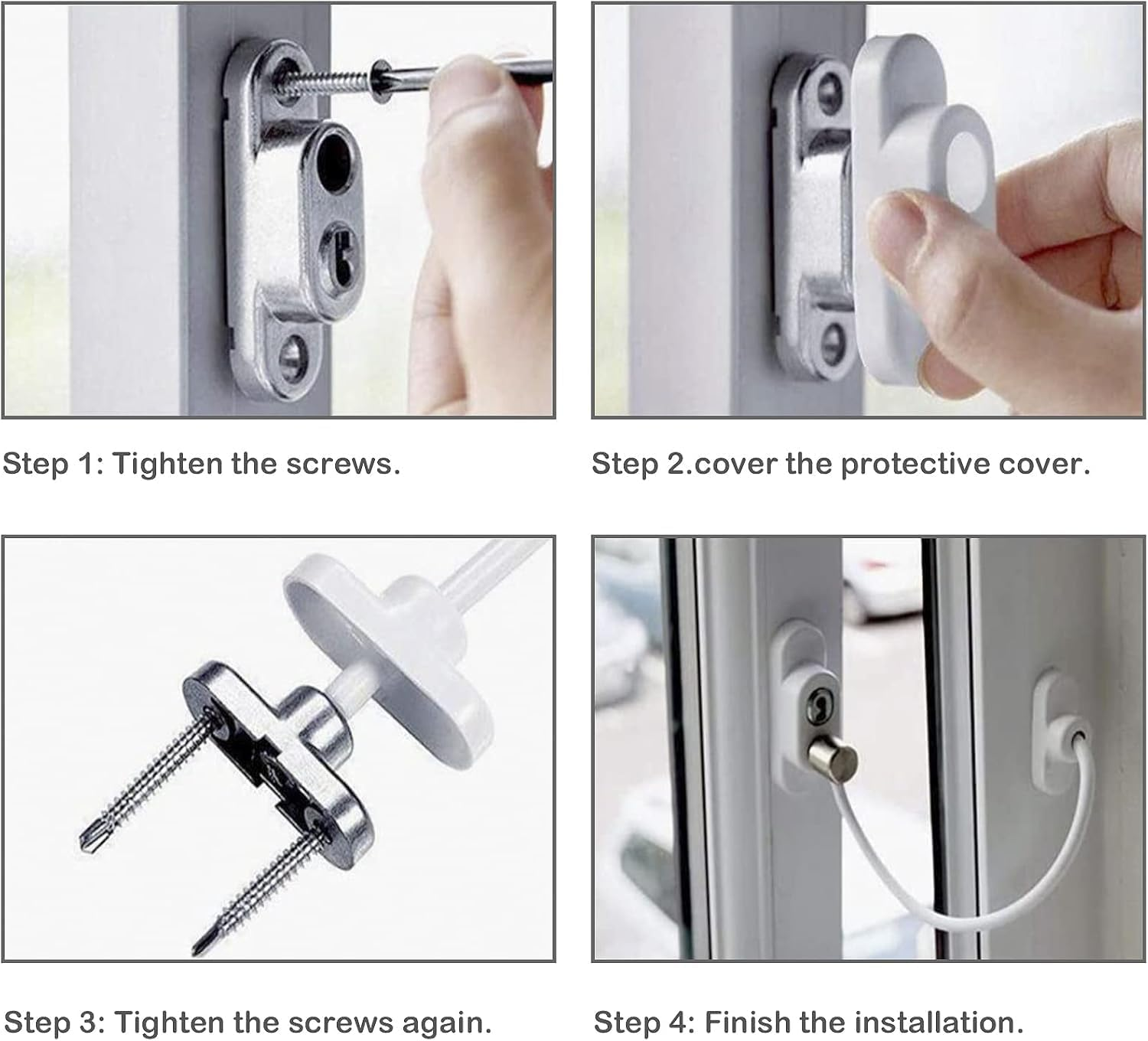 4Pcs Window Door Wire Cable Restrictor Security Locks, Window Safety Locks Wire Cable with Screws and Keys, UPVC Children Window Security Wire Latch Cable Restrictor Lock with Keys image number 4