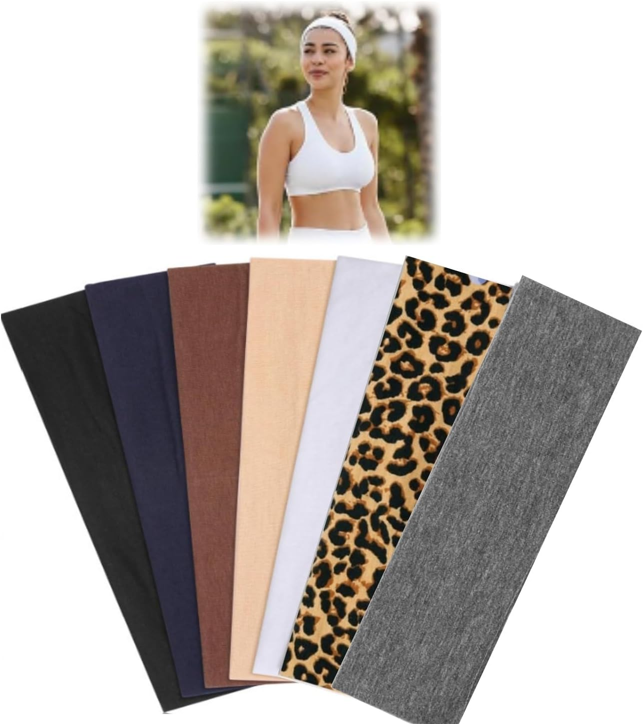 Shoyisenka 7 Pack Non-Slip Headbands for Women Soft Cotton Workout&Yoga Headbands, Sweat-Wicking Hair Bands for Running, Sport (Trendy & Elastic) image number 5