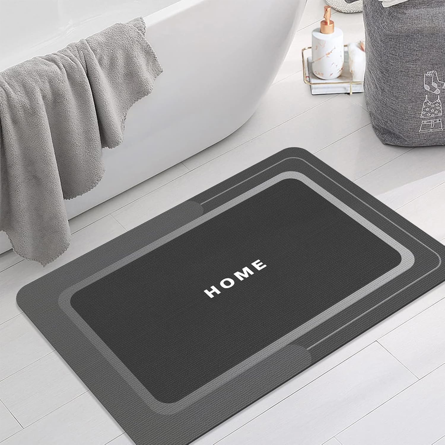 Bath Mat Rugs Bathroom Rug Non Slip Bath Rugs Quick Dry Absorbent Bath Mats for Bathroom Floor (Dark Grey, 40 X 60 Cm) image number 2