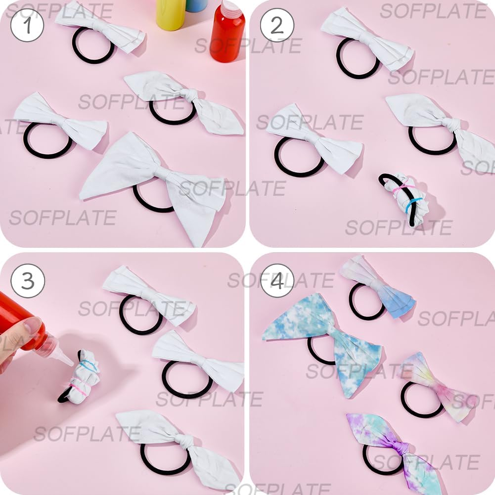 SOFPLATE 112 White Hair Bobbles with Bow and Batik Hair Accessories with 12 Batik Hair Bobbles Made of Cotton 100 Colourful Rubber Bands Non-Slip Stretchy Elastic Head Wrap Holder for Party image number 6