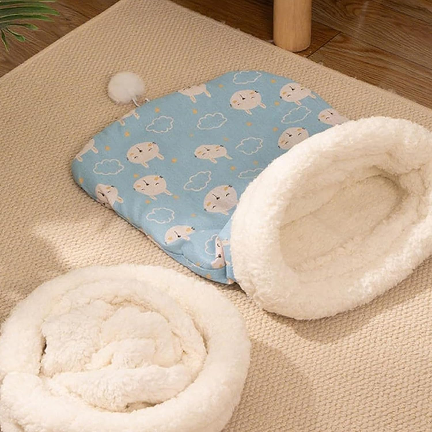 Cozy Pet Nest for Cats and Dogs Soft Self Warming Pet Hideway Sleeping Portable Handwoven Pets Bed Soft Plush Cute Puppy Kitty Cat Cave Beds (Olive,18 * 22Inch) image number 6