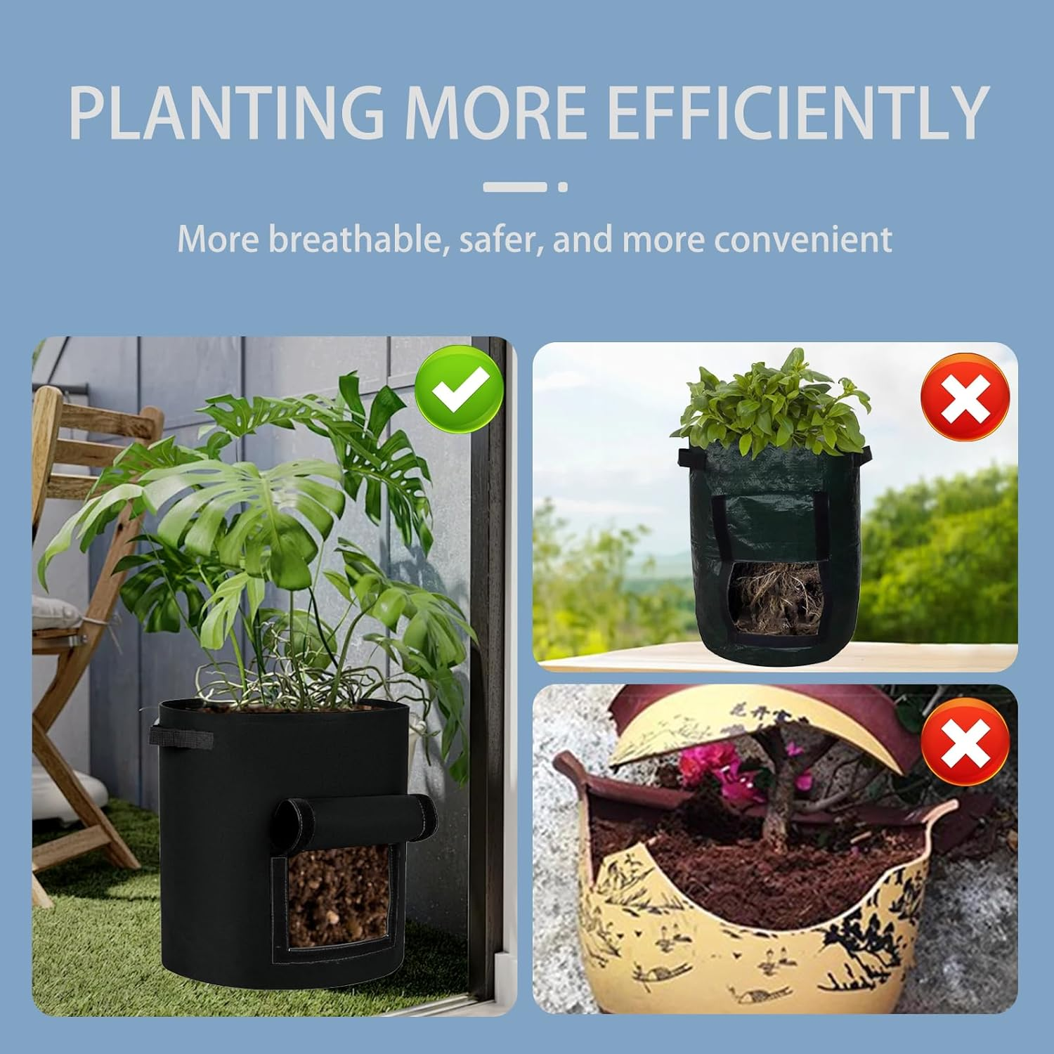 6 Pack Garden Grow Bags,Heavy Duty Grow Bags with Viewing Window and Handle,Felt Plant Bags with for Tomato Potatoes Vegetables image number 4