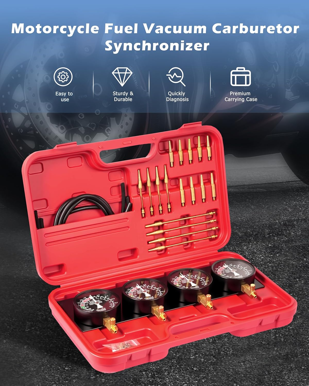 Motorcycle Fuel Vacuum Carburetor Synchronizer Carb Sync Gauge Fit Honda Yamaha image number 4