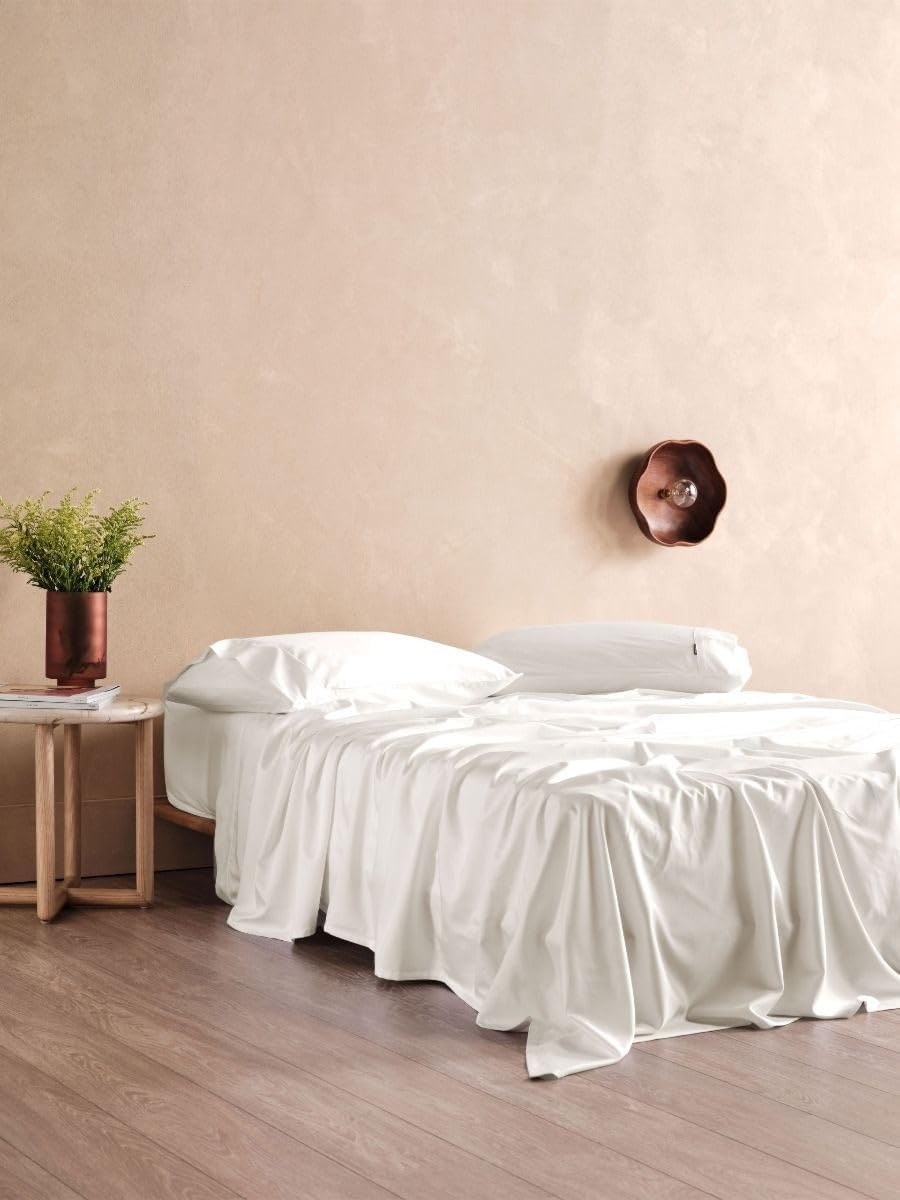 Linen House Haven Flat Bed Sheet Set, White, King Bed Size - Clay image number 3