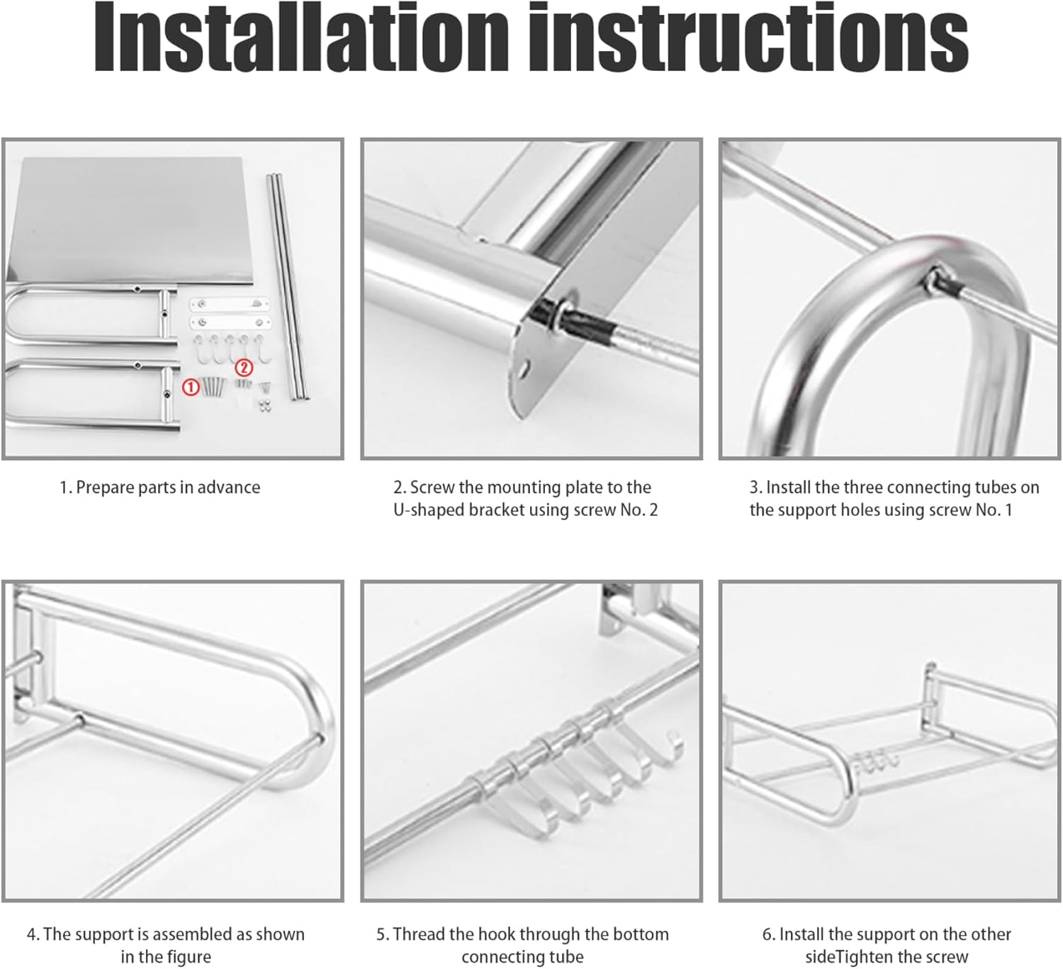 Microwave Oven Rack, Stainless Steel Microwave Oven Bracket, Wall Mounted Kitchen Rack with 5 Hooks, Maximum Load-Bearing Capacity 31Kg, Suitable for Kitchen Use