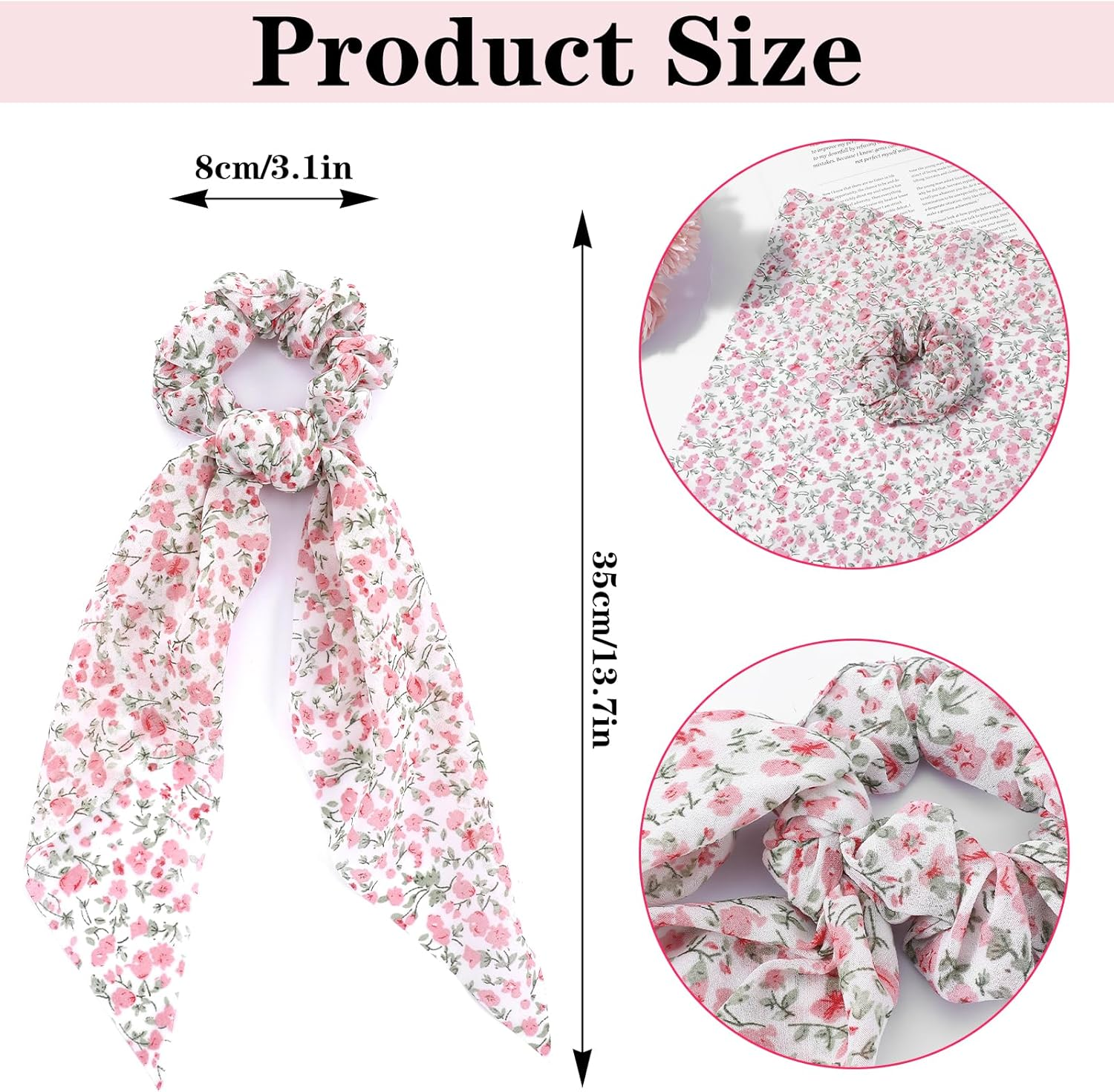 3 PCS Ribbon Hair Ties with Bow, Chiffon Crushed Flower Bowknot Hair Ties, Elastic Hair Scarf Long Ribbon Ponytail Scrunchies for Women Girls (Pink, Yellow, Green)