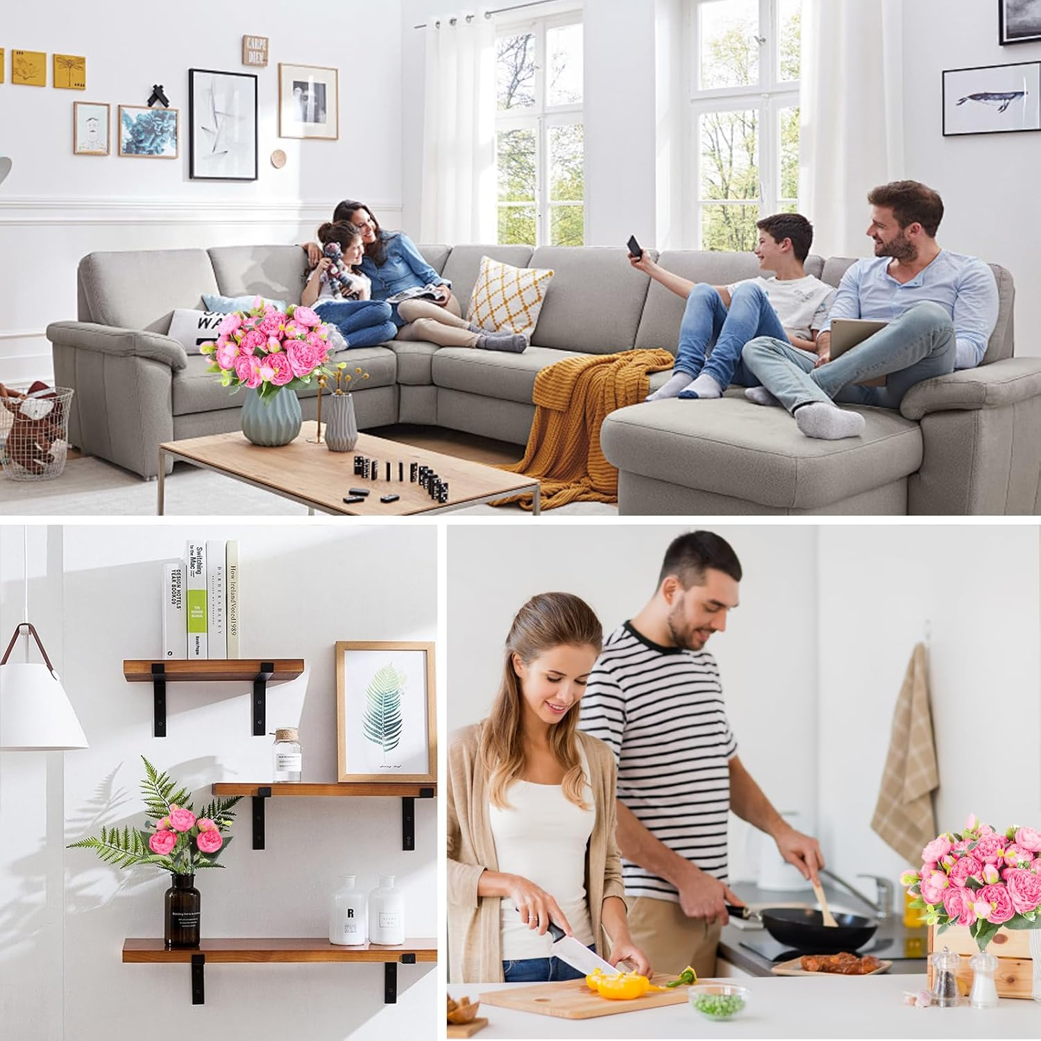 Lenamos 4 Packs Peonies Artificial Flowers, Silk Flowers Fake Peonies Artificial Flowers Peonies Bouquet for Centerpiece Table Wedding Party Home Decor (Rose Pink) - Light Pink image number 7