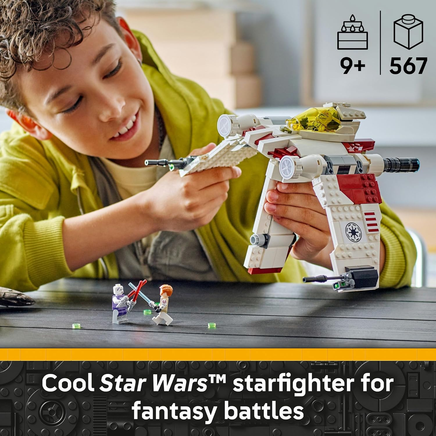 LEGO&reg; Star Wars: the Clone Wars&trade; V-19 Torrent Starfighter 75432 Vehicle Set, Building Toy for Kids, Buildable Starship, 3 Characters, Blue and Red Lightsabers&trade;, Toy Idea for Boys, Girls and Fans