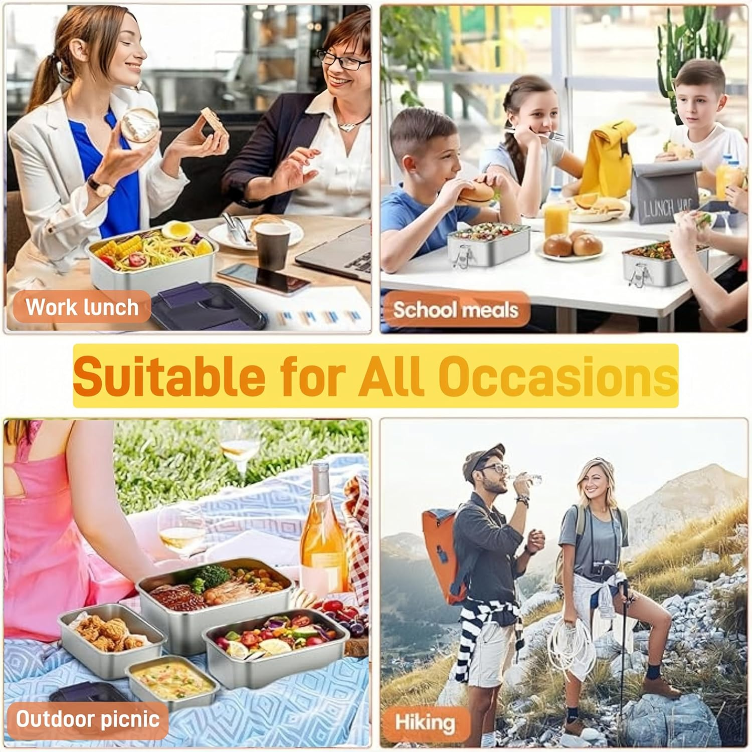 2 Piece Stainless Steel Lunch Box Set - 1400Ml with Divider and 550Ml Metal Box - Reusable Food Storage Container for Work, School and Outdoor Use image number 1