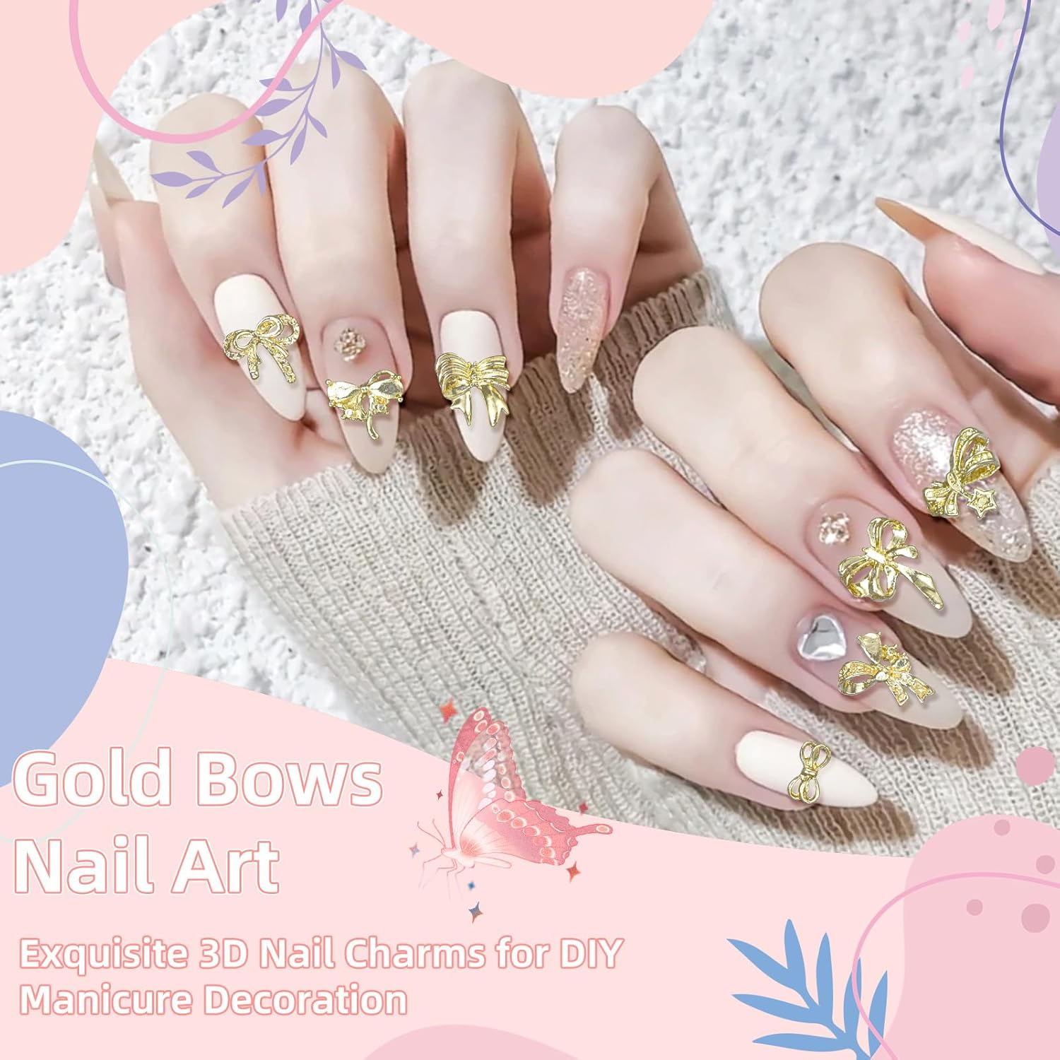 32 Styles 160 Pcs Metal Golden Bow Nail Charms, 3D Alloy Bow Bowkont Nail Charms for Acrylic Nails, Gold Bows Nail Art Charm for Nails DIY Y2K - S3 image number 6