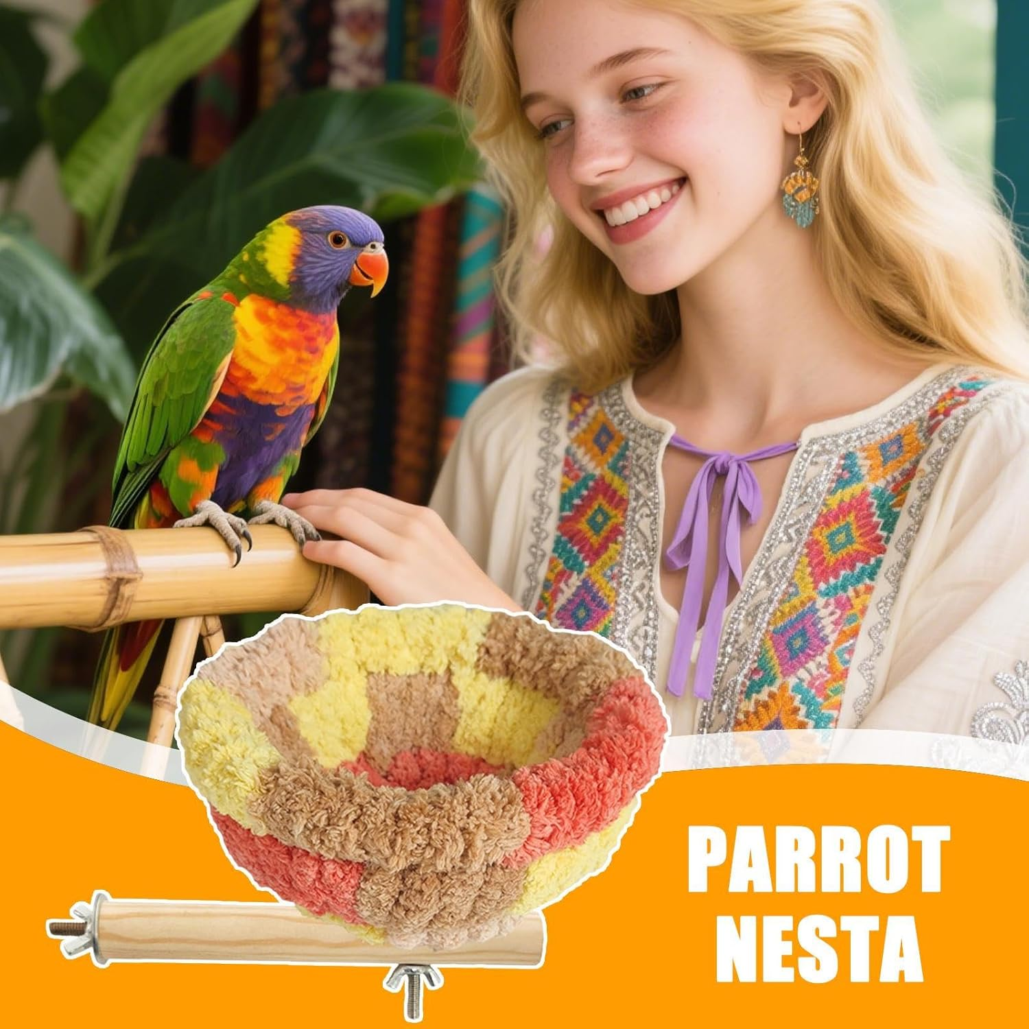 Bird Nest for Cage, Flannel Parakeet Bird Nest Perch, Warm Bed Nesting Cockatiel Cage Accessories, Pet Supplies for Macaw Cockatoo Parrot Canary Finch Lovebird African Grey image number 6