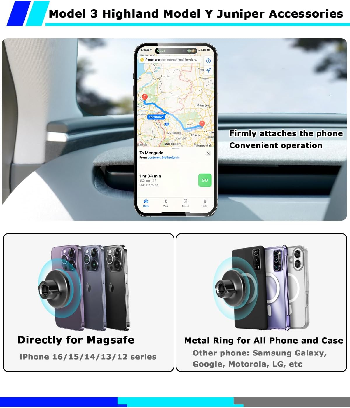 Phone Mount for Tesla Model 3 Highland Model Y Juniper 2025, Magnetic Phone Holder for Tesla Model 3 Model Y Accessories 2025, Easy Installation for Magsafe, Compatible with Iphone 16 15 14 13 12 image number 5