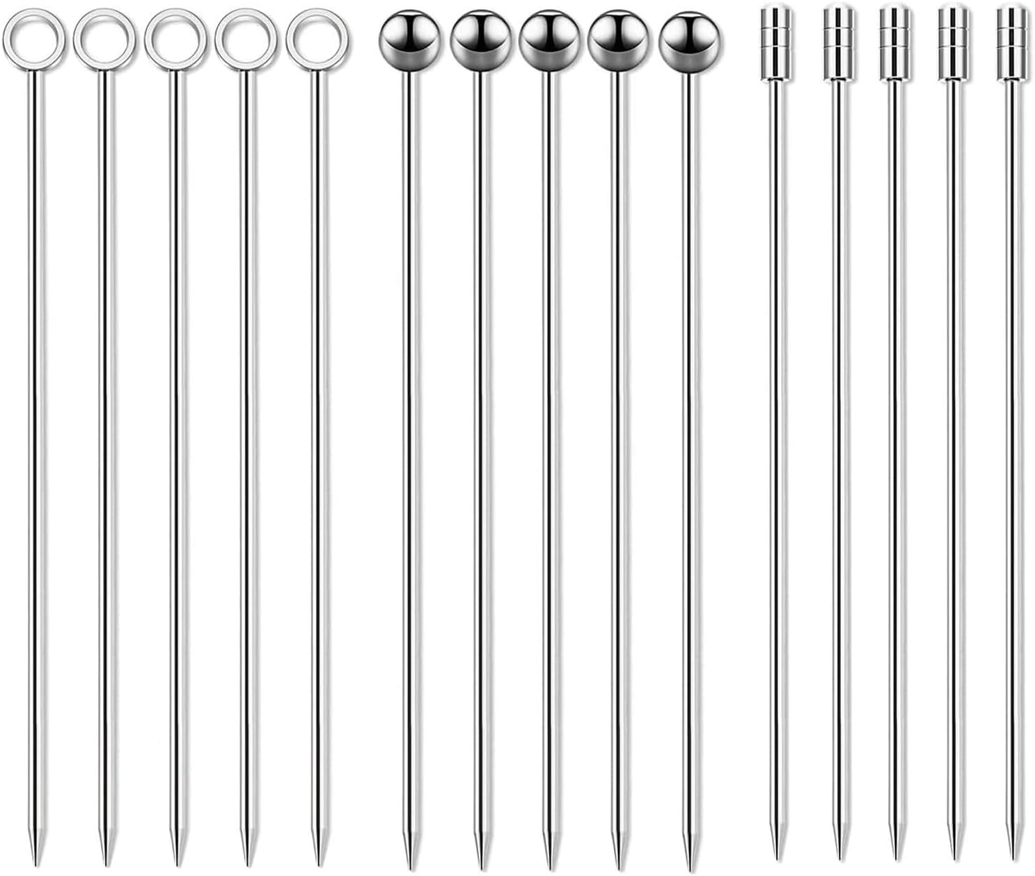 Stainless Steel Cocktail Picks Set, 15 Pcs Stainless Steel Martini Skewers Olive Drink Picks Set Reusable Fruit Sticks Metal Drink Pick for Olives, Fruit Garnish, Home, Bar image number 1