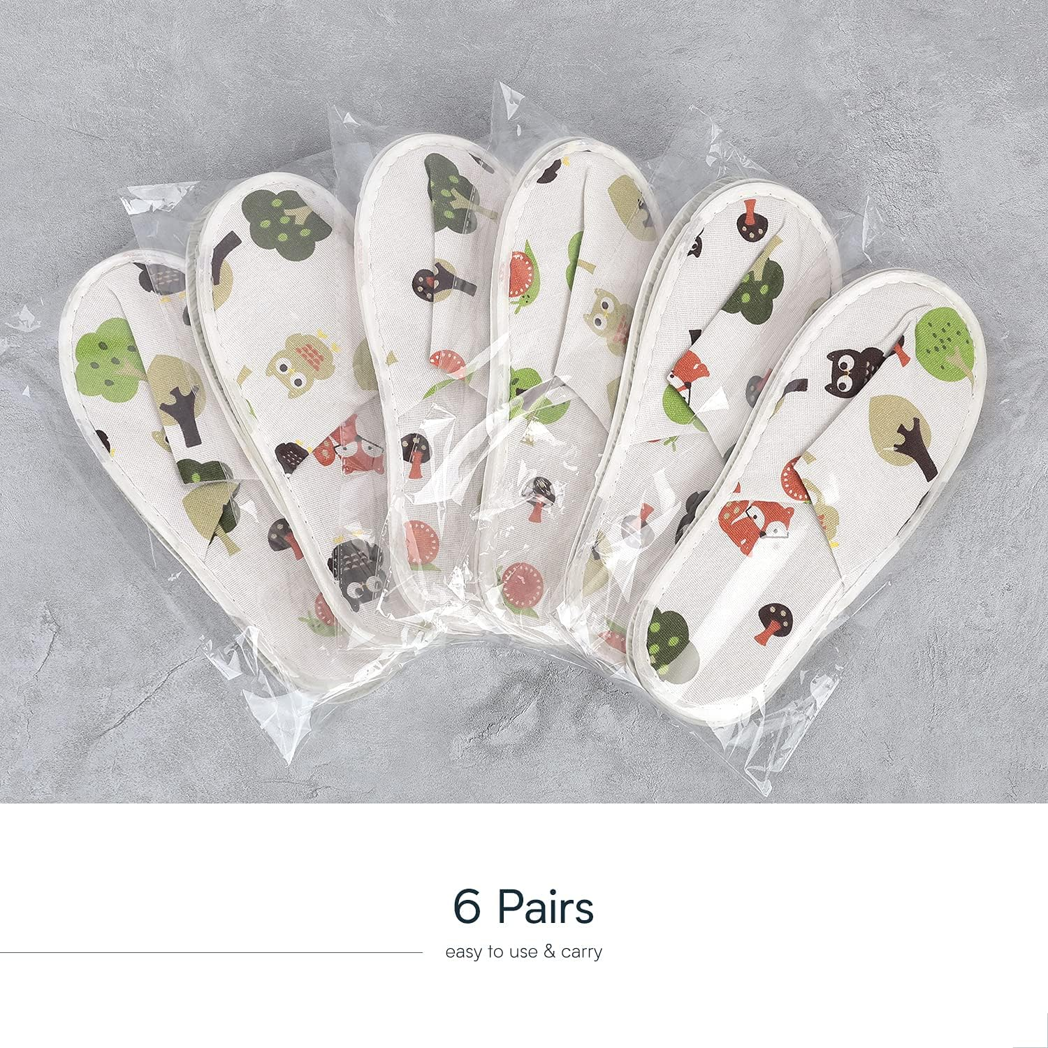 6 Pairs Cute Disposable Slippers, Cotton Cloth Closed Toe Spa Slippers for Women and Men, Breathable Non-Slip Slippers for Hotel, Guests, Travel, Forest - Cats image number 5