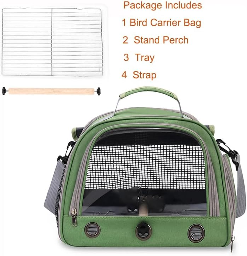 Bird Travel Carrier, Portable Small Bird Parrot Parakeet Carrier with Standing Perch and Tray, Side Access Window Collapsible Bird Carry Transport Bag for Vet Visit(Green) image number 2