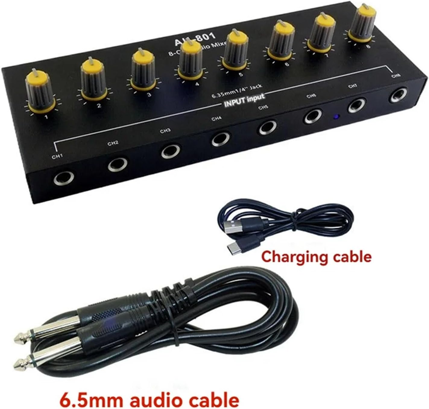 Jiawu Mini Audio Mixer, 8 Channel Stereo Line Mixer, 6.5Mm Independent Microphone Control with Volume Control, Multifunctional for Guitar, Bass, Keyboard, Recording, Streaming image number 4