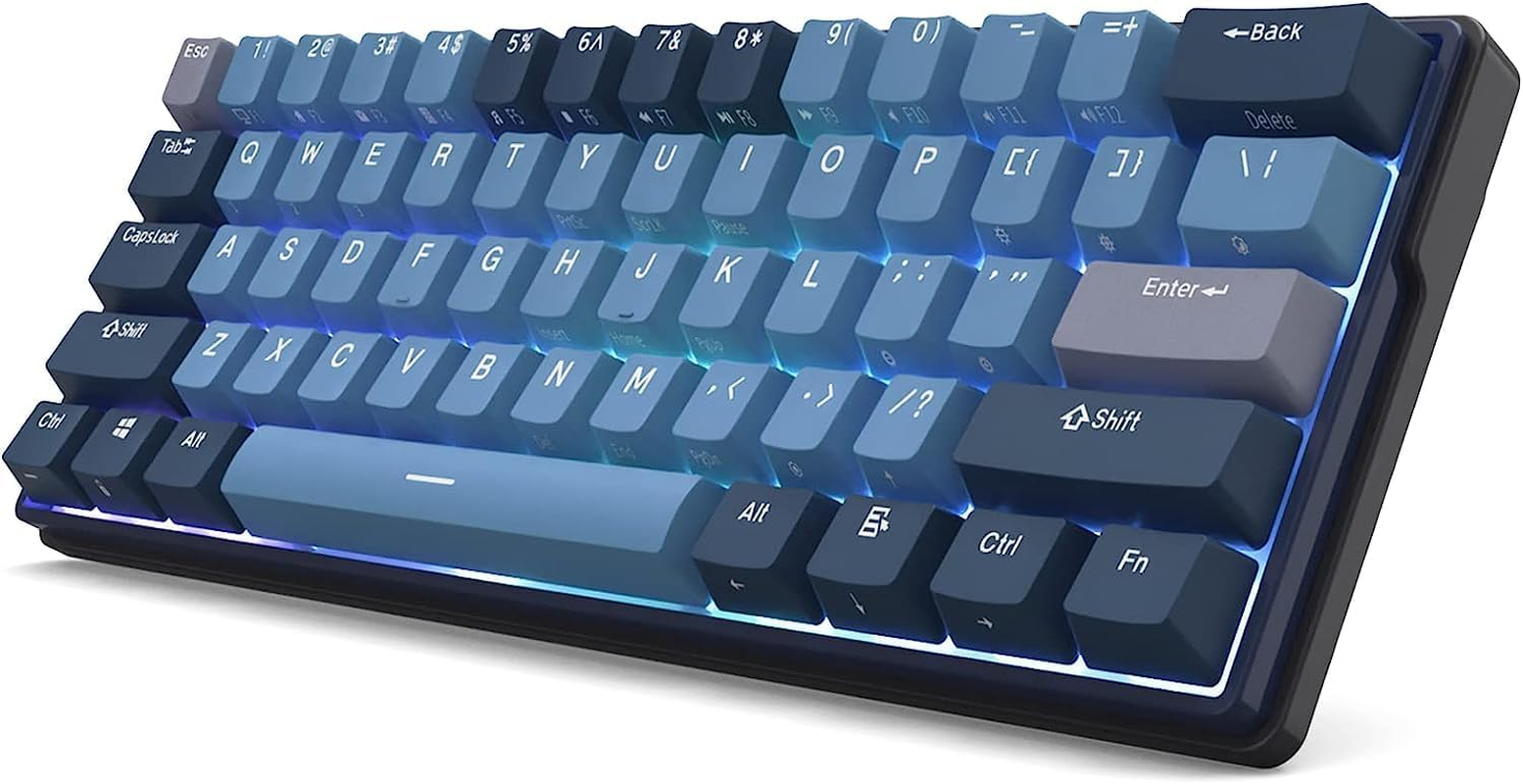 RK ROYAL KLUDGE RK61 plus Wireless Mechanical Keyboard, 60% RGB Gaming Keyboard with USB Hub, Hot Swappable Computer PC Keyboards with Bluetooth/2.4G/Wired Modes, Silver Switches,Blue image number 6