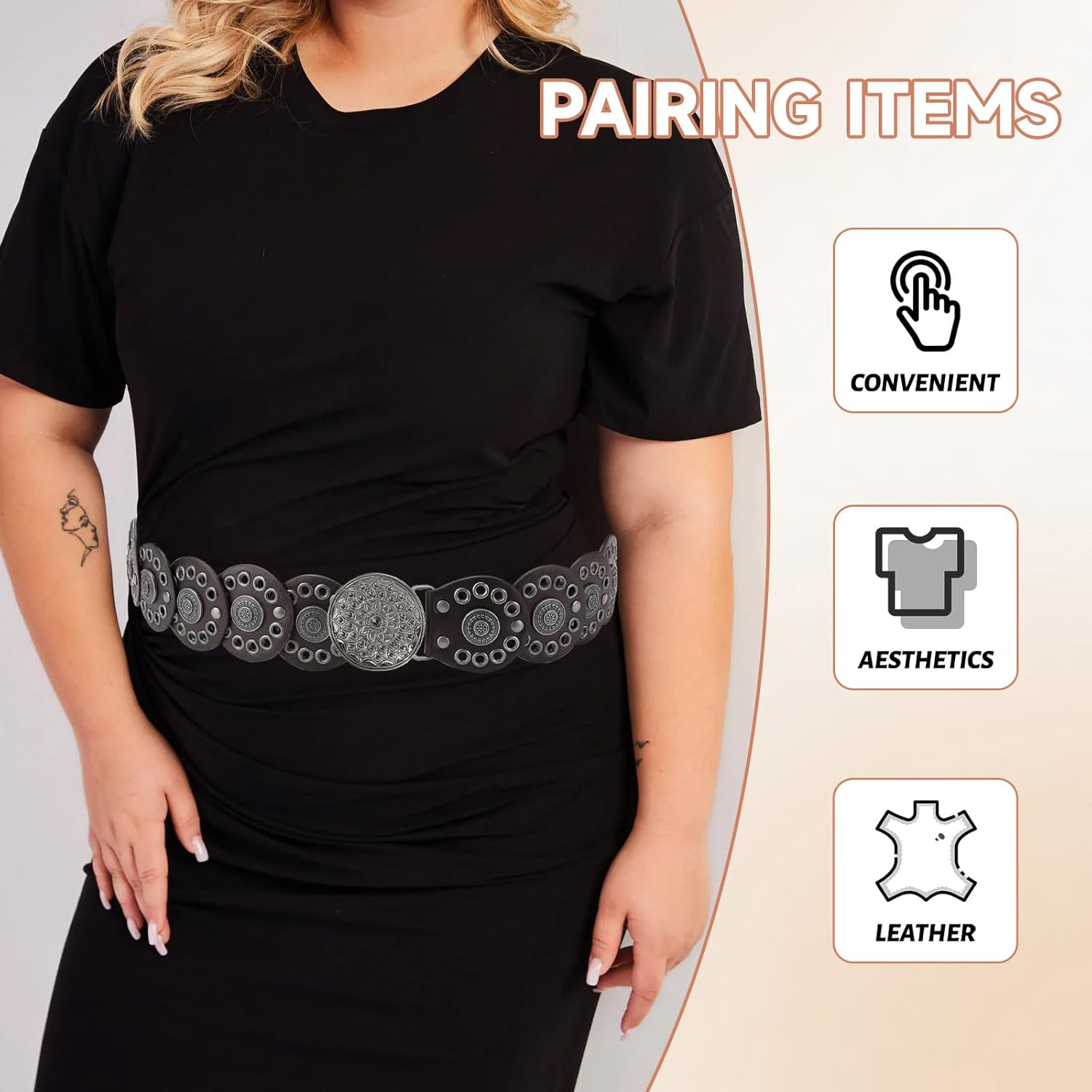 PU Leather Boho Belt, Hollow Disc Belt Women, Vintage Belts for Women Trendy, Adjustable Western Belts for Woman, Fashion Accessories image number 6