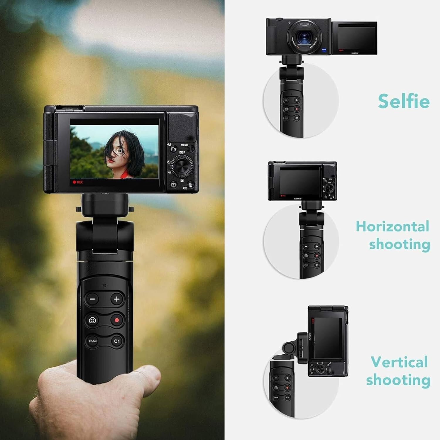 Wireless Shutter Release Camera Remote Contral Shooting Grip and Tripod for Sony ZV-1, A7 III, A6600, A7C, A7R IV. Replace GP-VPT2BT image number 6