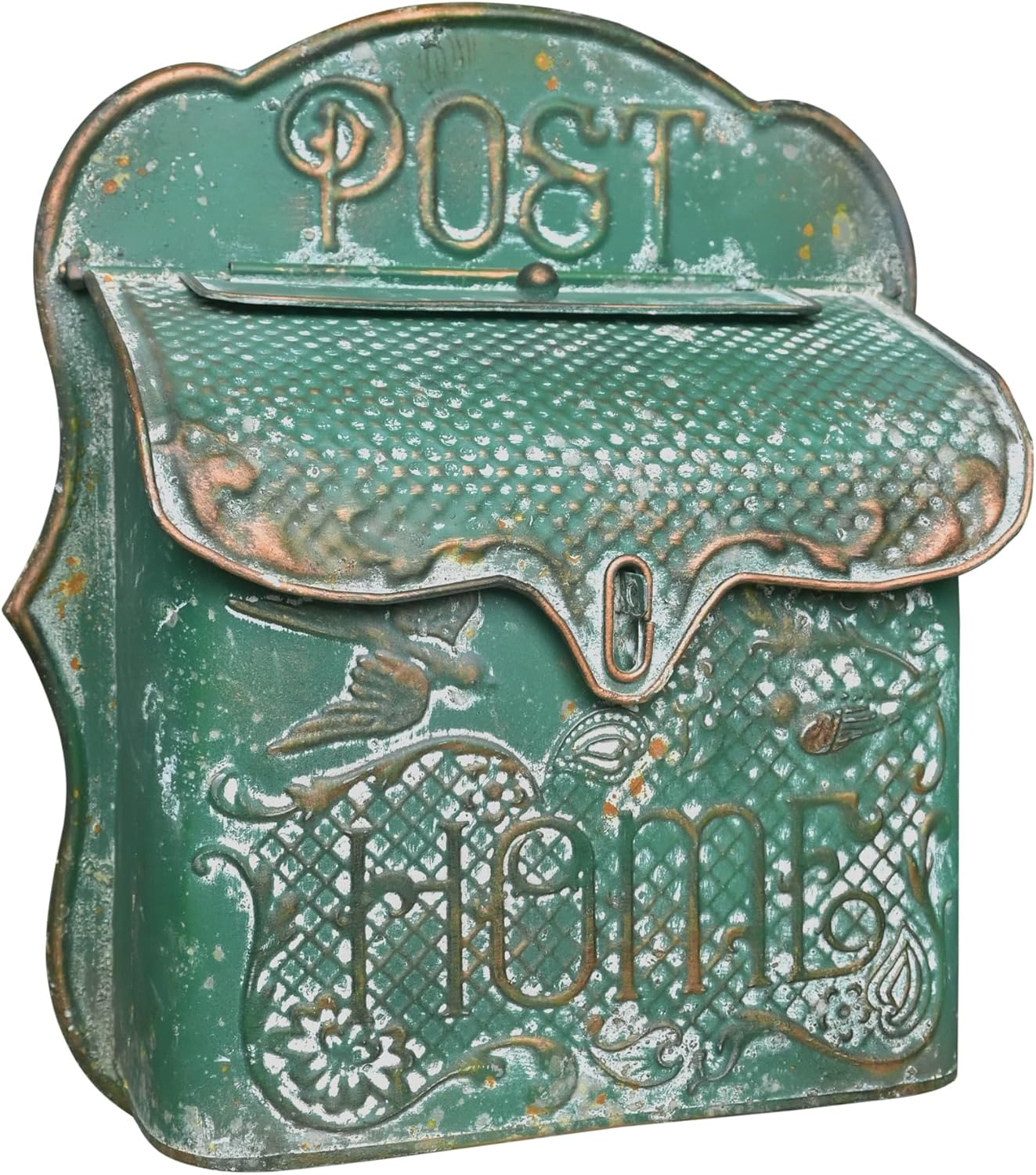 BIG FORTUNE Letterbox Mailbox Wall Mount Mailboxes for outside Vintage Mail Boxes/Wall Antique Style Nostalgic Charm Home Decor Metal Garden Flower Patter White