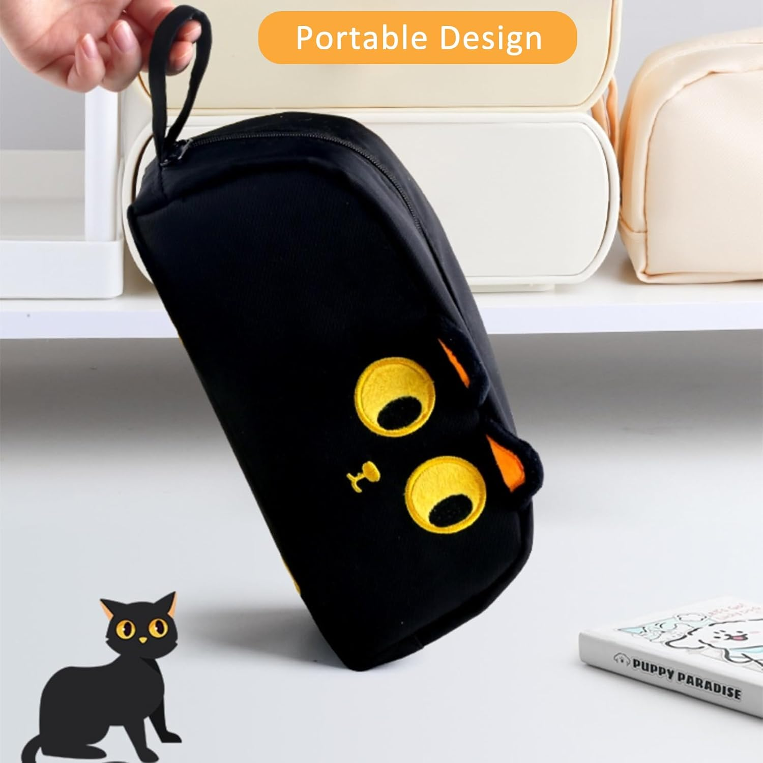 Large Capacity Pencil Case, TOTCOZY Cute Cat Pencil Pouch with Compartments, School Stationery Organizer, Travel Makeup Cosmetic Bag image number 1